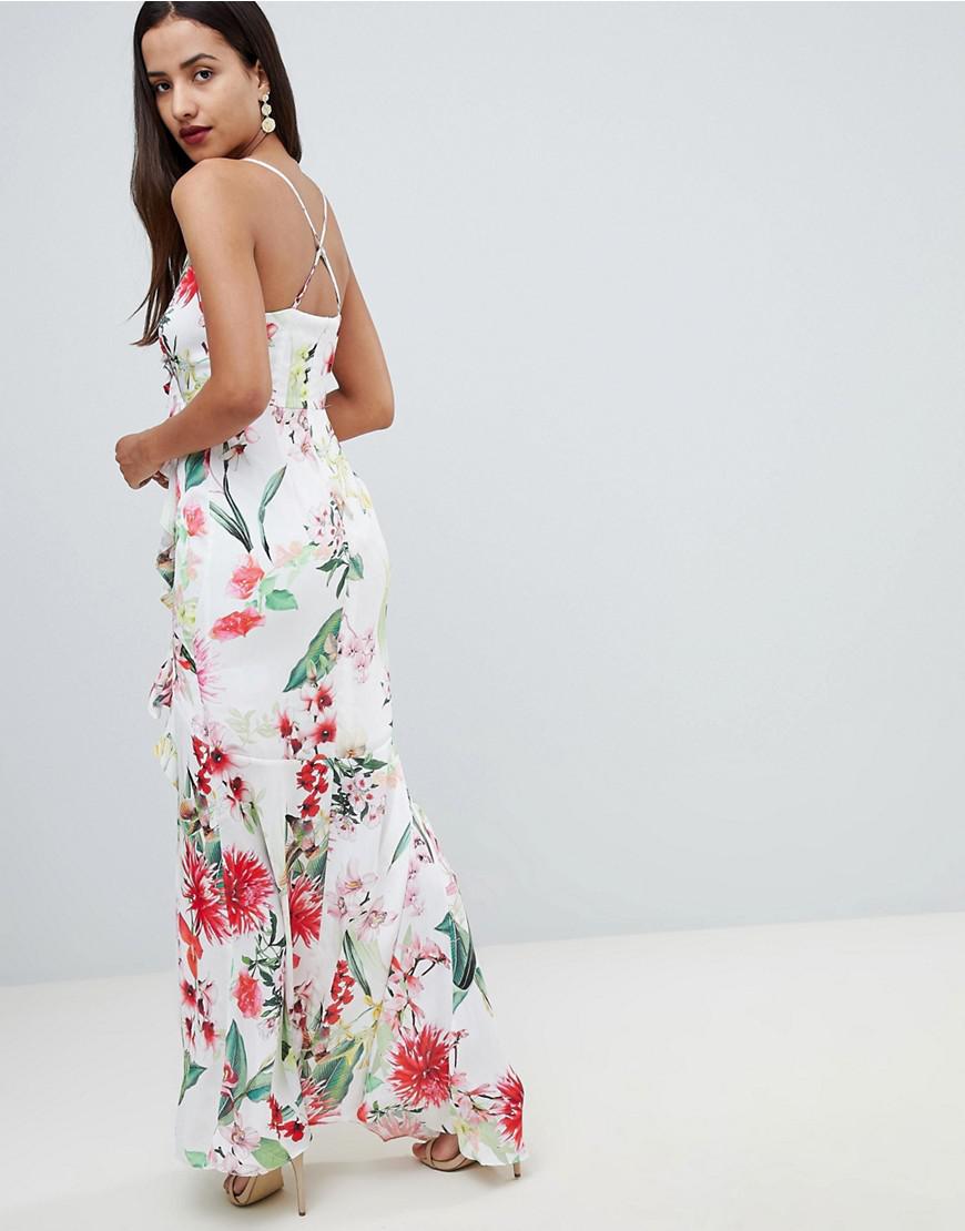 lipsy tigerlily printed ruffle maxi dress