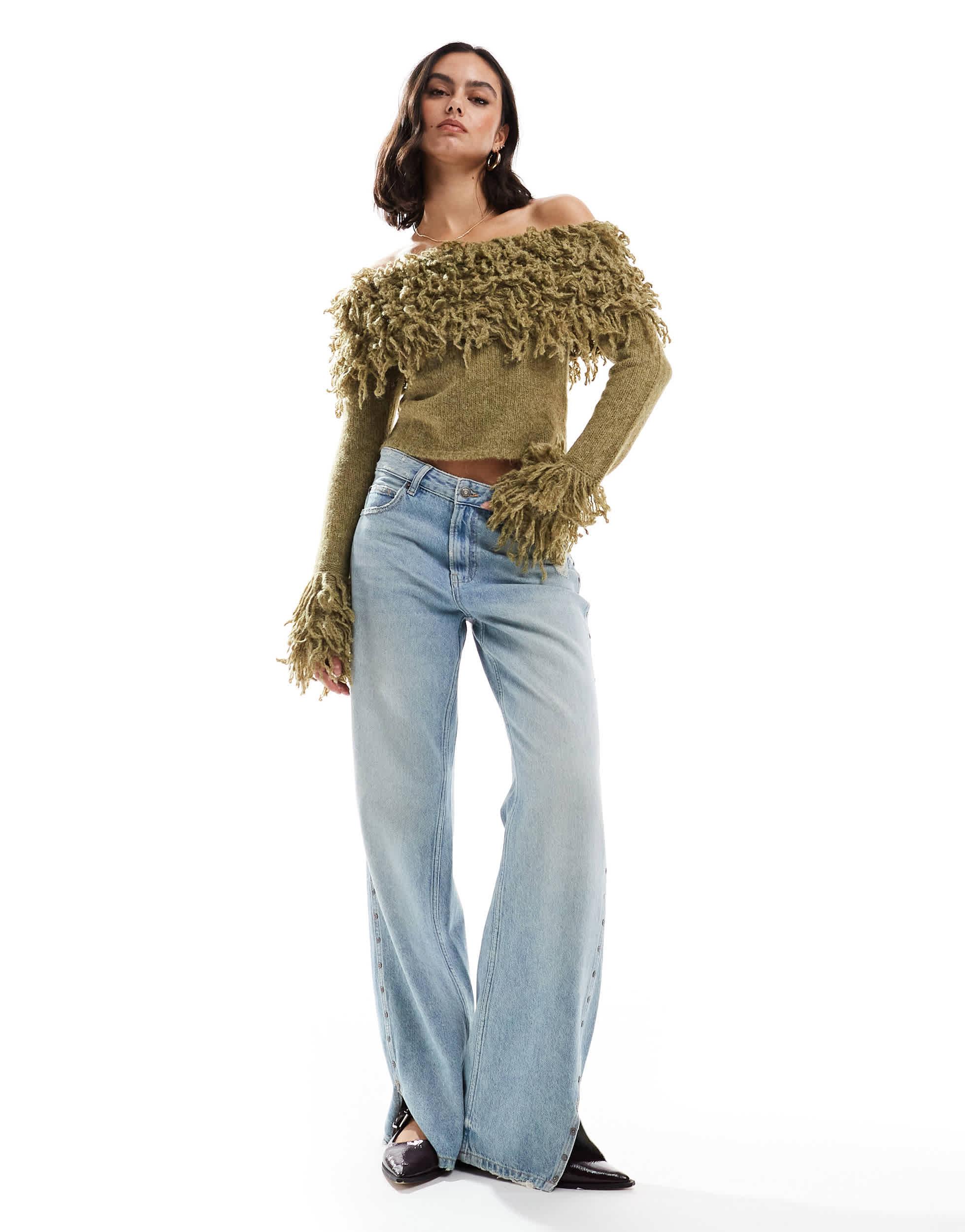 Off Shoulder Maglioni Bershka Bershka SQUARE NECKLINE AND DETAIL