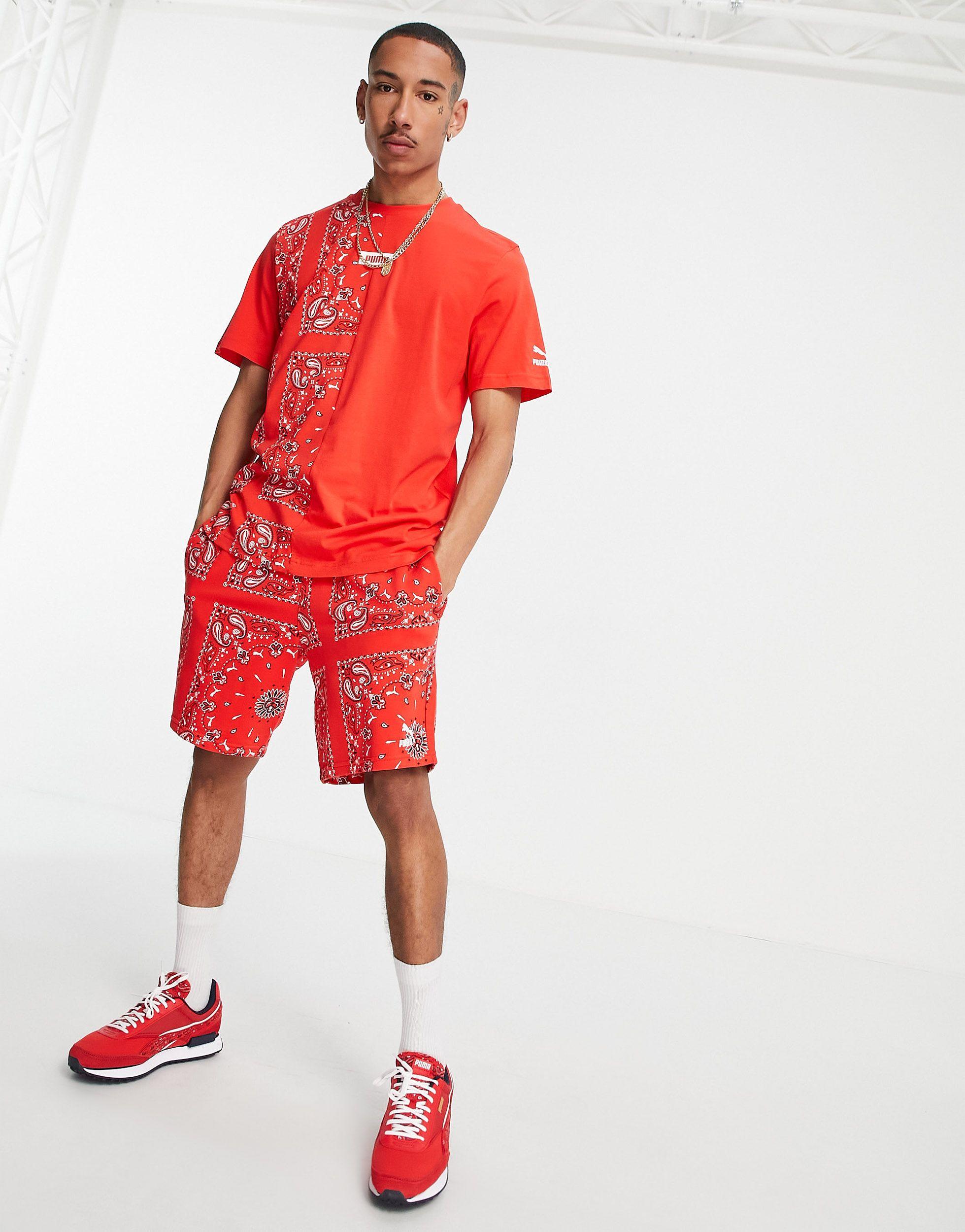 PUMA Cotton Off Beat Paisley Shorts in Red for Men | Lyst