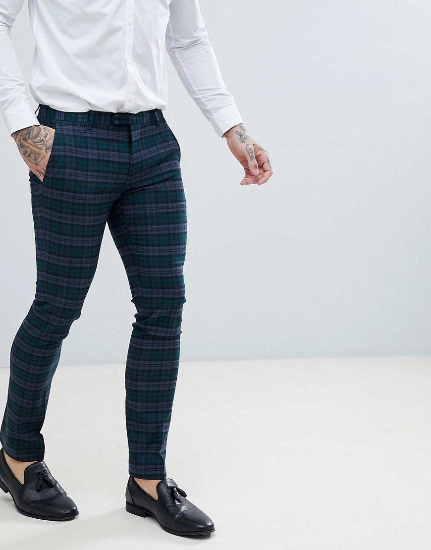blue green check trousers