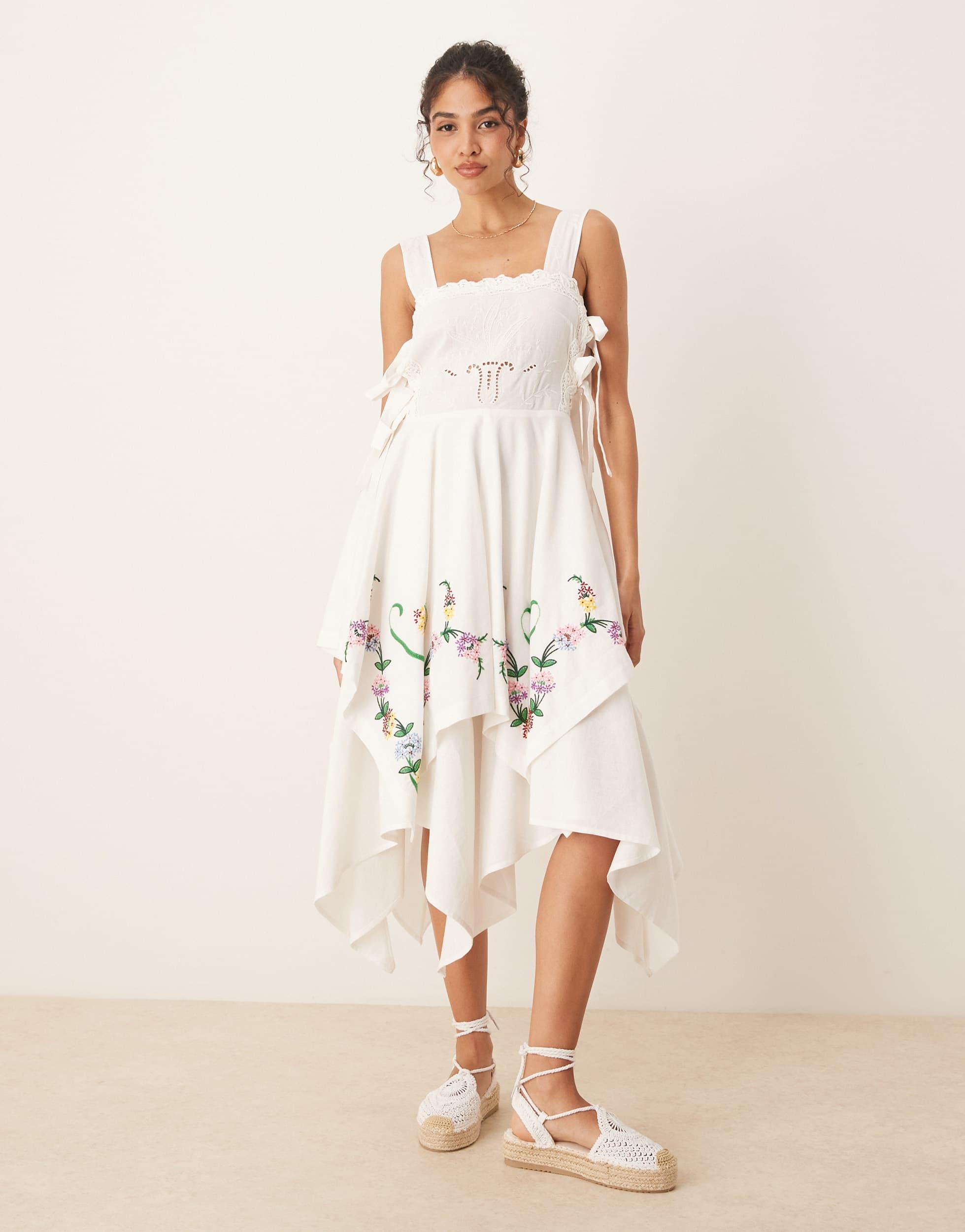 loose fitting hawaiian dress Rent Asos Edition Floral Embroidered Mesh Mini Dress With Blouson Sleeve In  Pale Blue