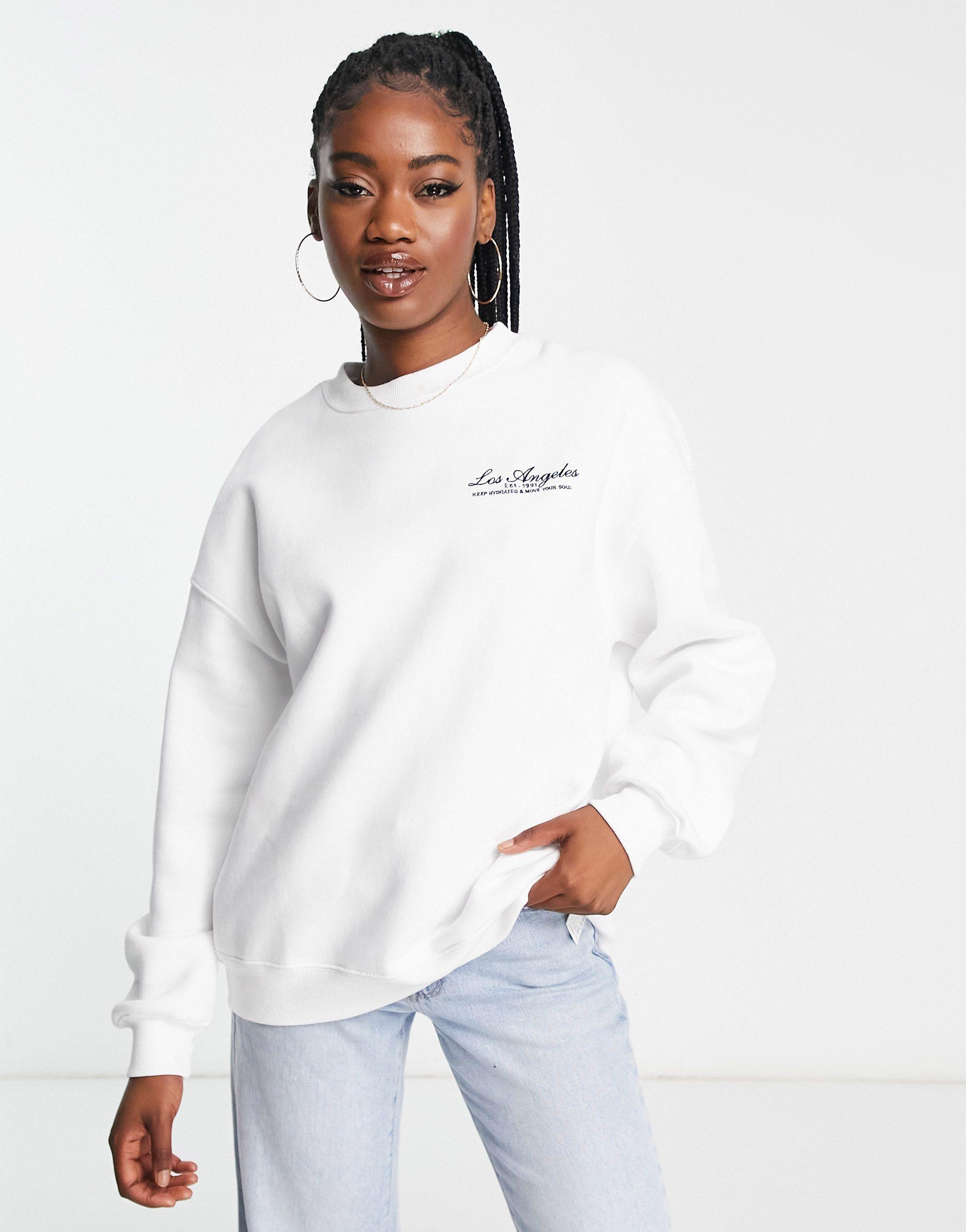 Pullu0026Bear Oversized Los Angeles Slogan Crew Neck Sweatshirt Co-ord in White  | Lyst