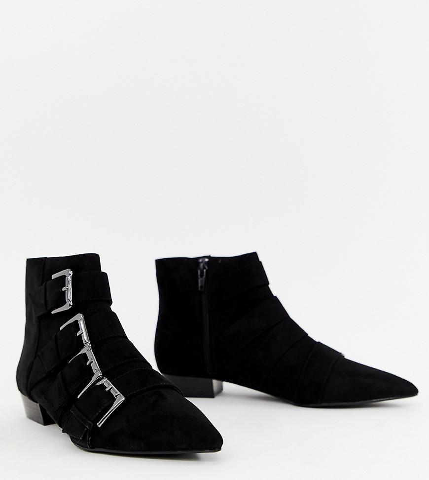 black buckle flat boots