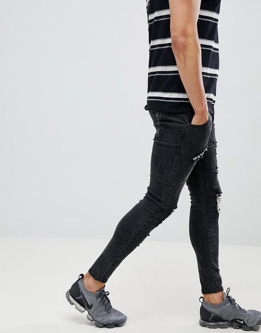 SIKSILK Denim Skinny Fit Distressed Jeans In Black for Men - Lyst