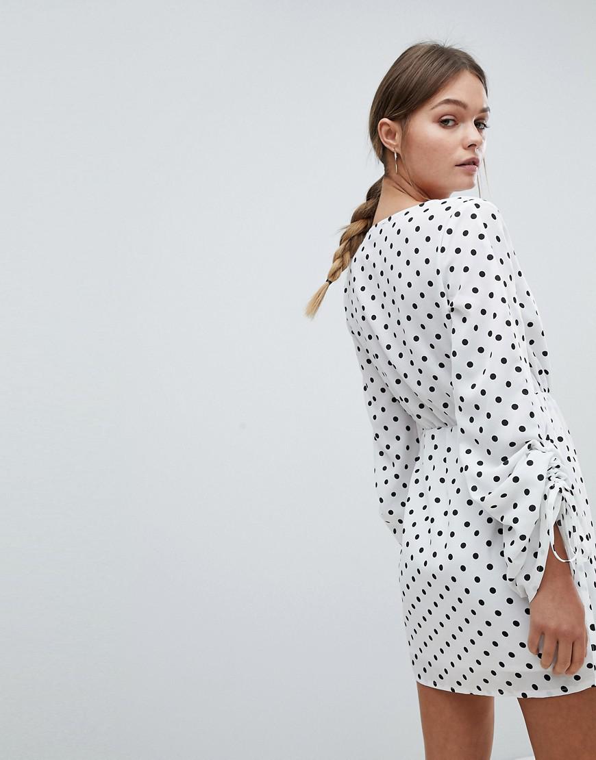 ruched polka dot dress