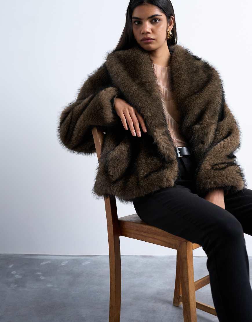 Topshop Collarless Faux Fur Coat TOPSHOP Faux Fur Boxy Shawl Coat