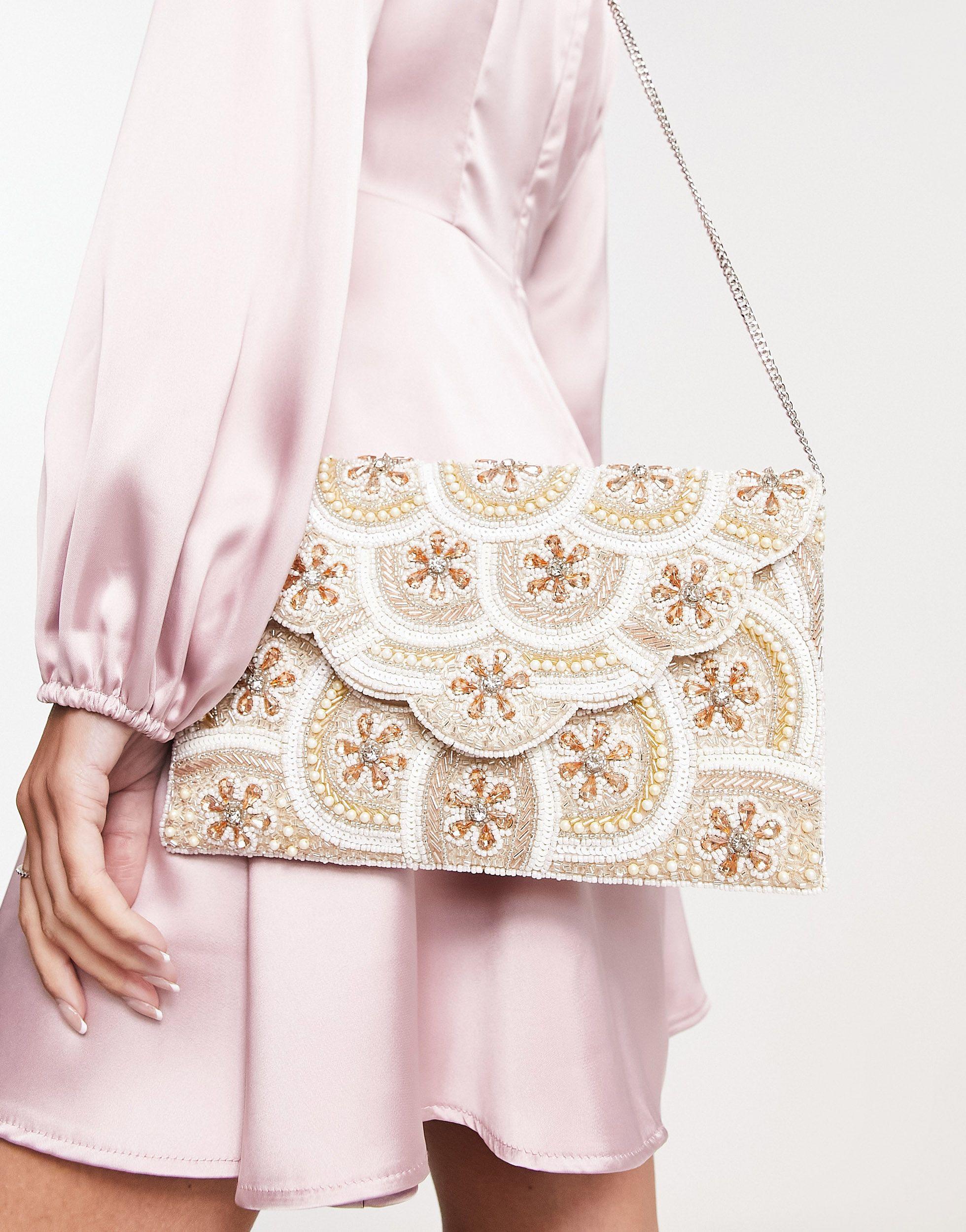 True Decadence Scalloped Beaded Envelope Clutch Bag in Pink Lyst UK
