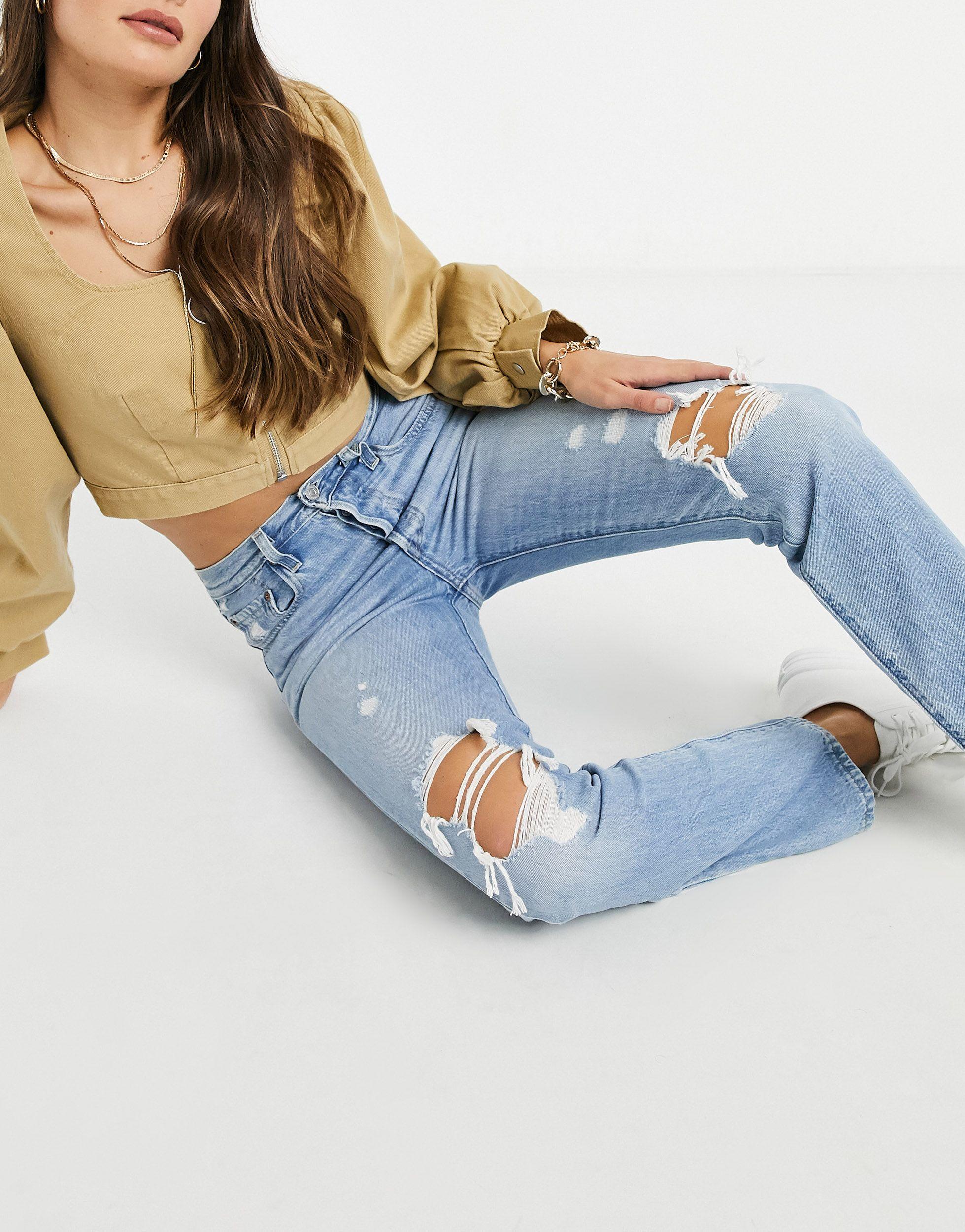 Levi's 501 Crop Jeans With Knee Rips in Blue | Lyst