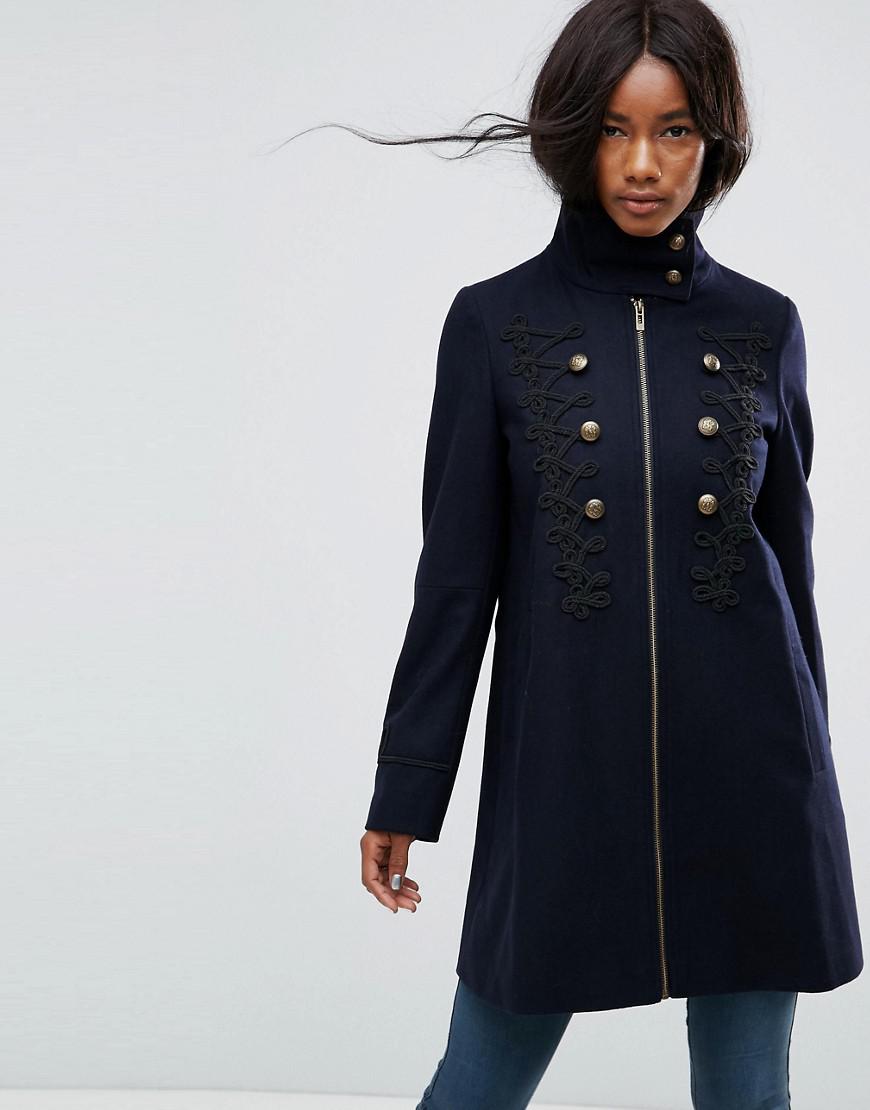 ASOS Wool Military Coat With Frogging Detail in Navy (Blue) Lyst