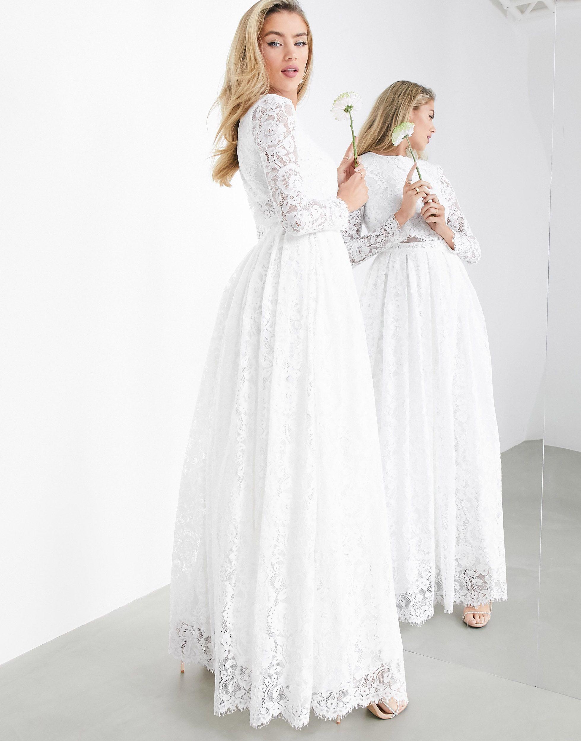 Asos edition lace long sleeve crop top maxi wedding dress cheap