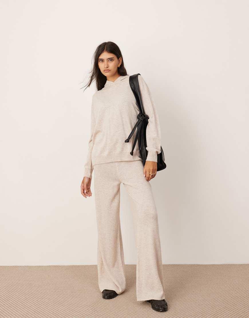 ASOS Premium Cashmere Blend Knit Hooded Jumper Co-ord in Natural