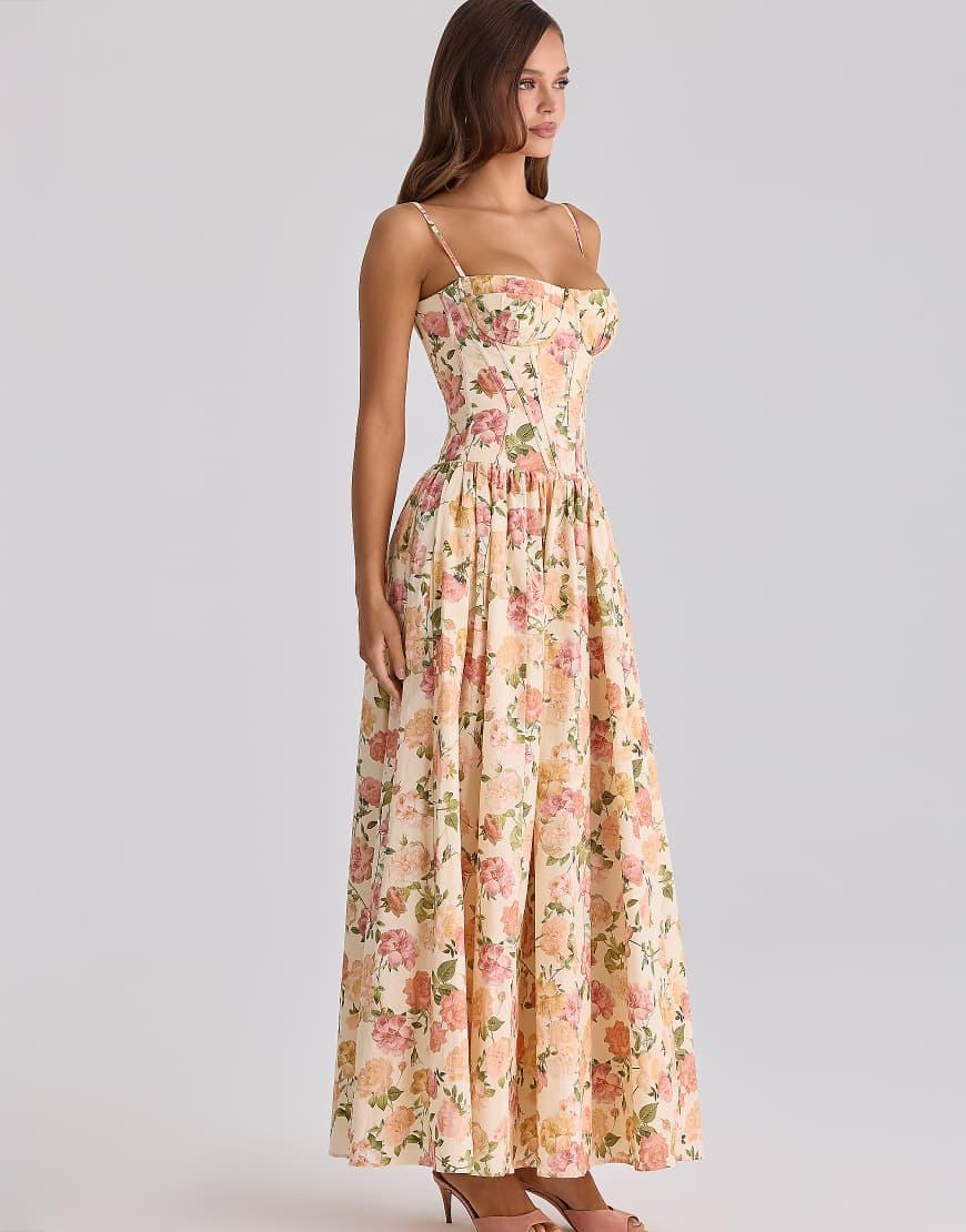 lavender boho maxi dress Lavender Daydream Boho Floral Print Maxi Dress Light Purple / M