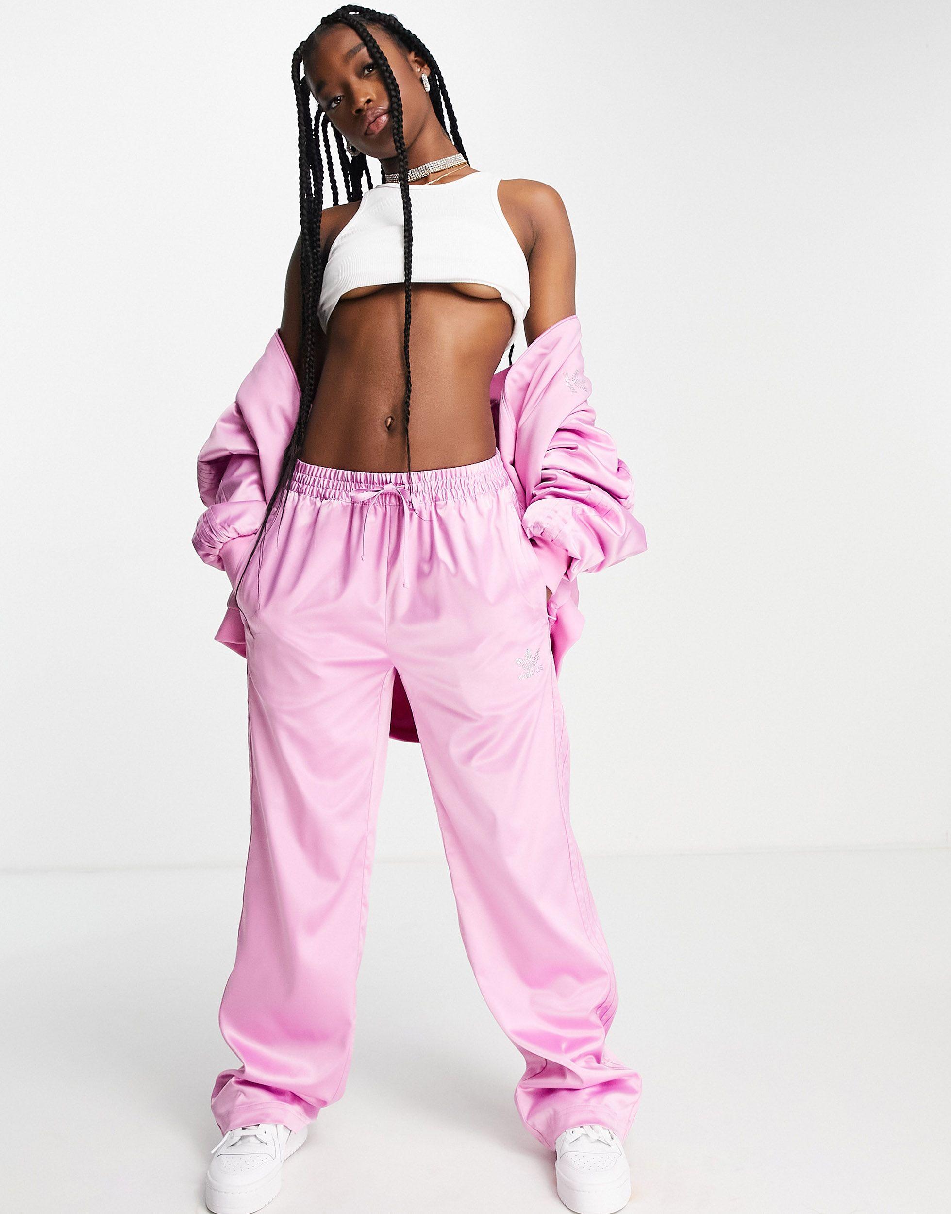 adidas Originals '2000s Luxe' Satin Wide Leg Trousers in Pink | Lyst