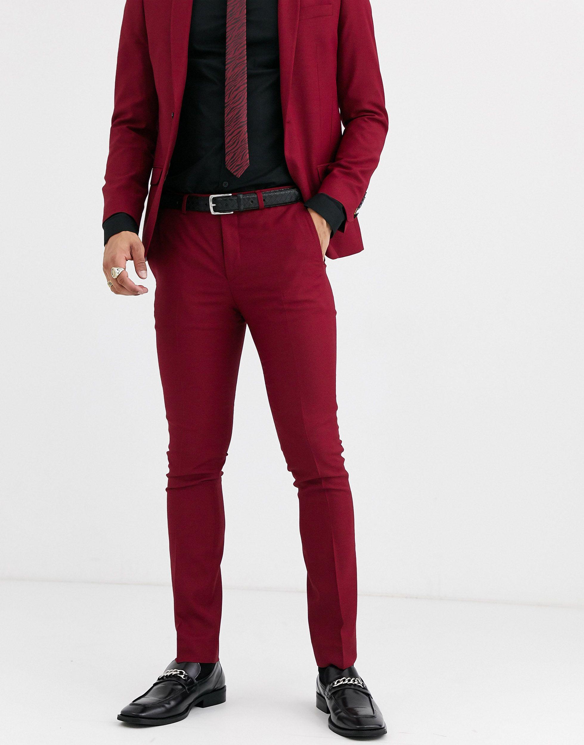 red skinny suit pants