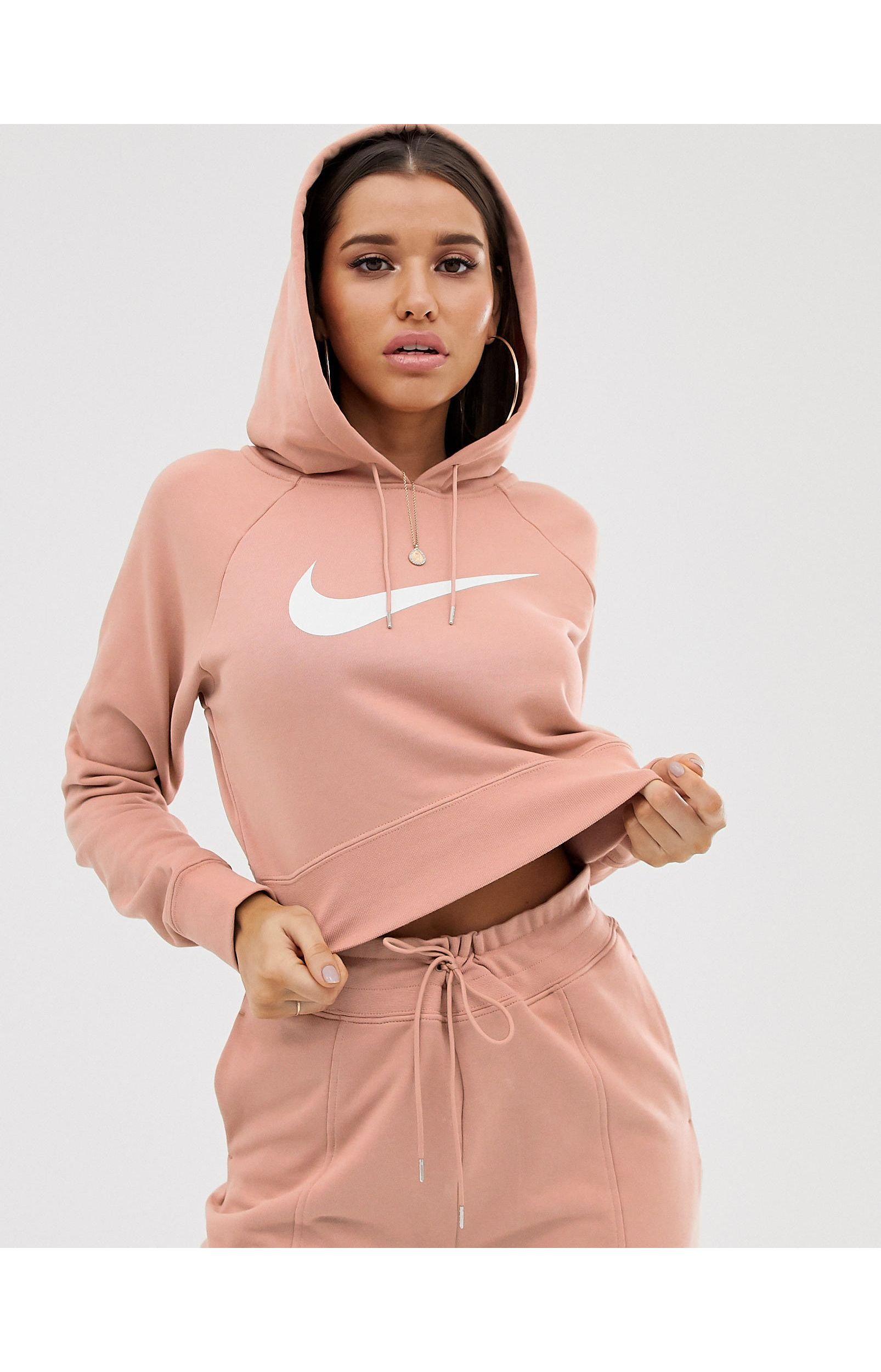 Nike Sportswear Swoosh Cropped French Terry Hoodie in Pink | Lyst Australia