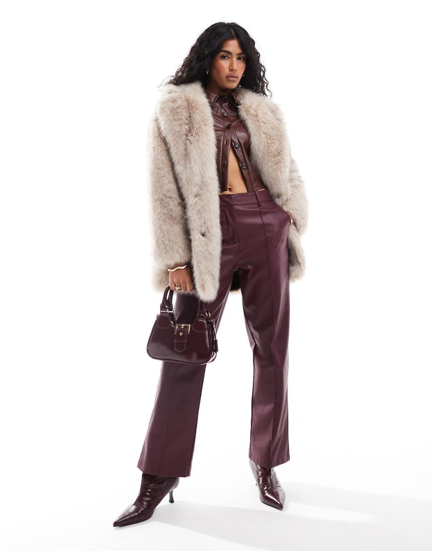 Pull&Bear Faux Fur Mid Length Coat in Brown Lyst UK