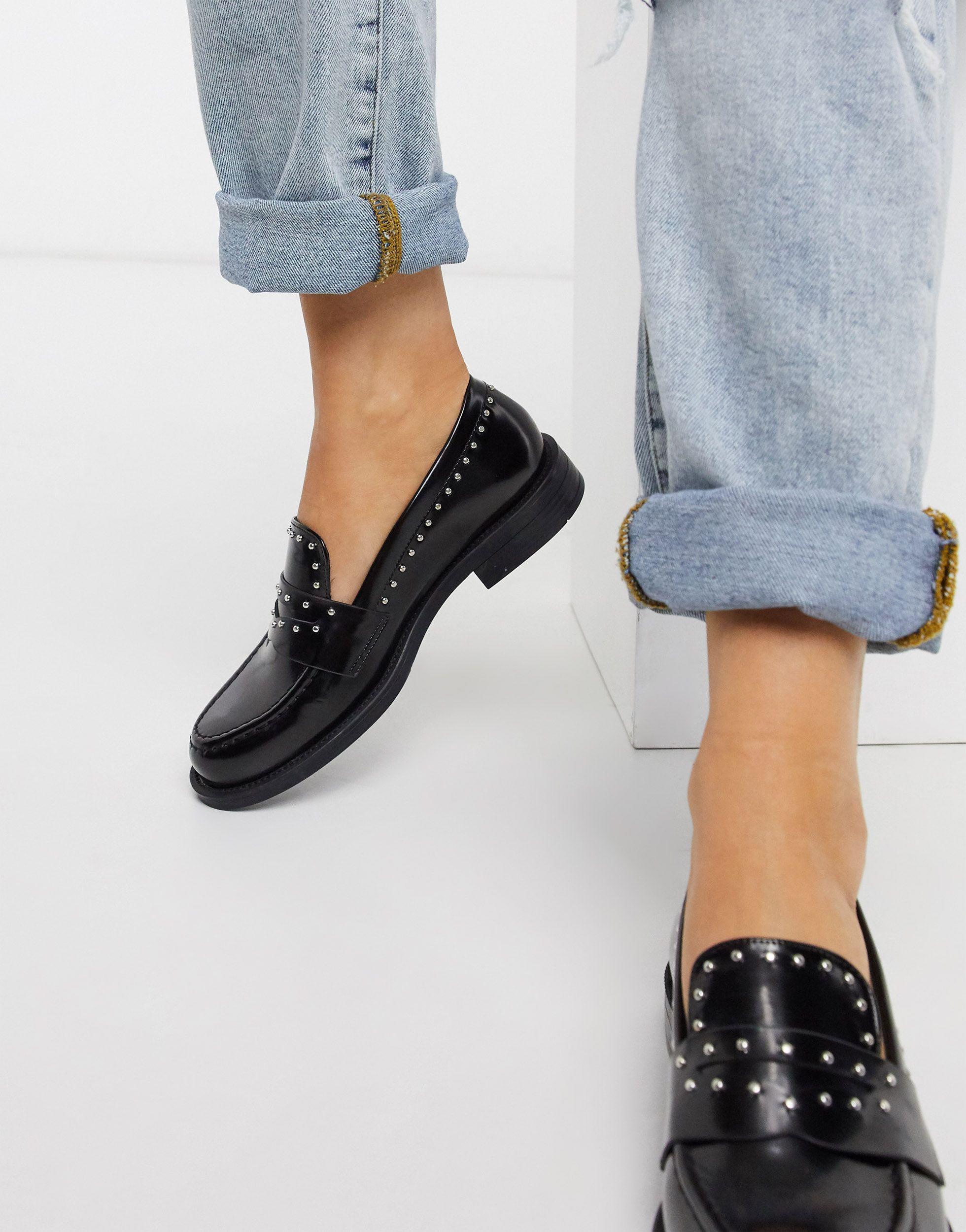 Pull&Bear Studded Loafers in Black | Lyst