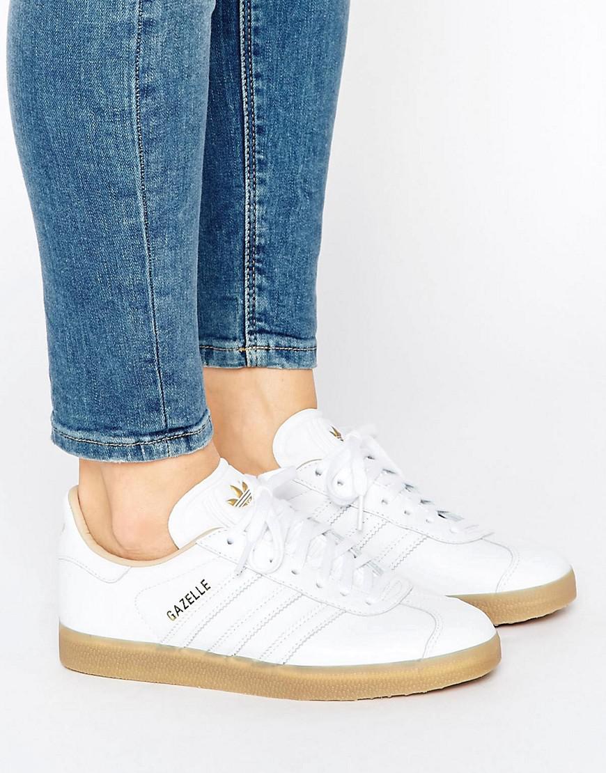 adidas Originals White Leather Gazelle Sneakers With Gum Sole for ...