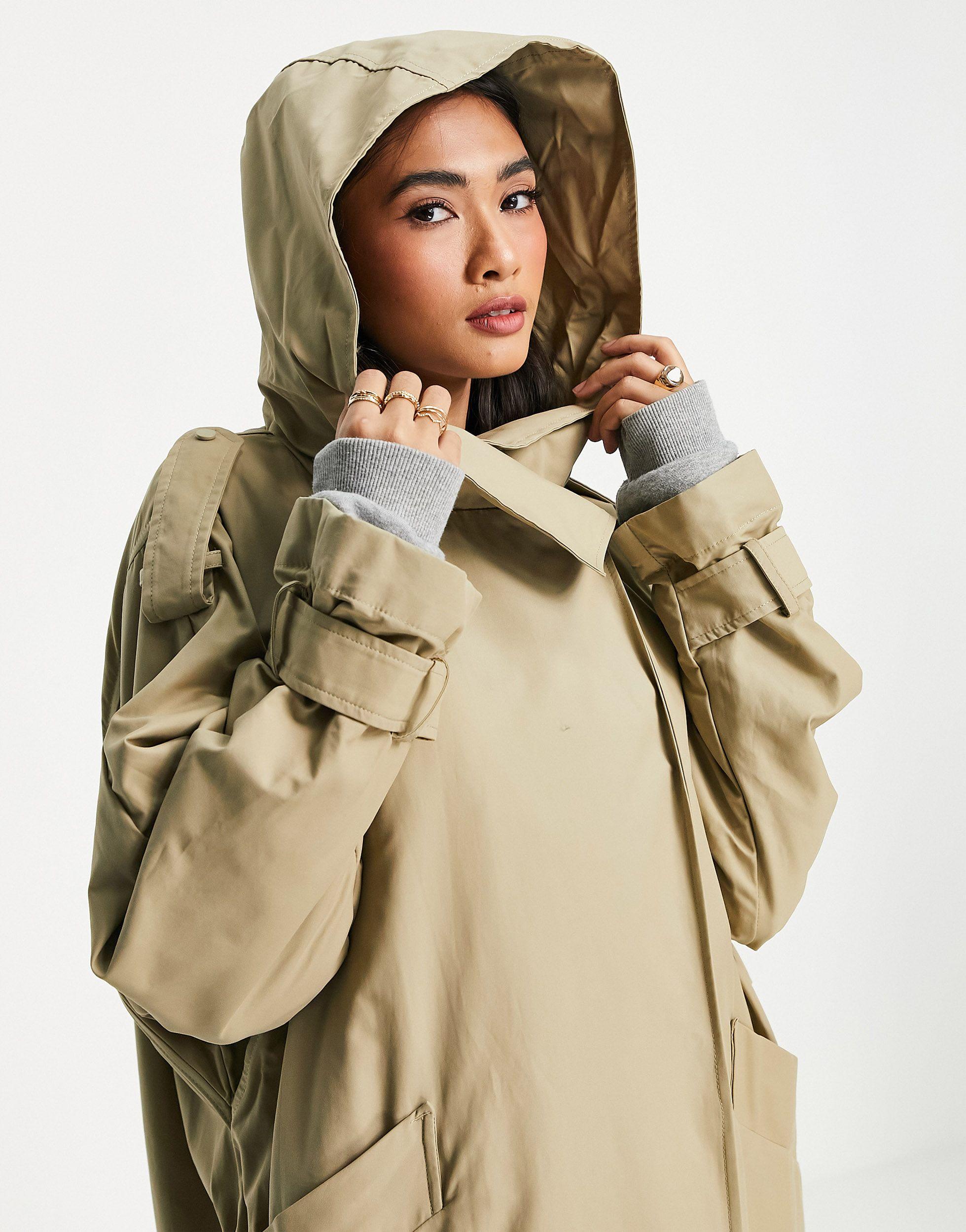 Mango Oversized Trench Coat With Hood in Natural | Lyst