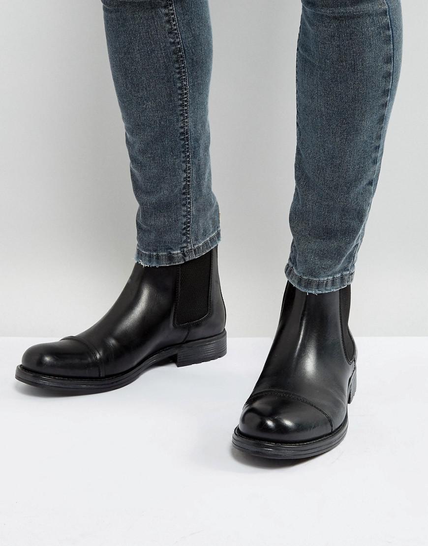 Jack & Jones Greg Leather Chelsea Boots in Black for Men - Lyst