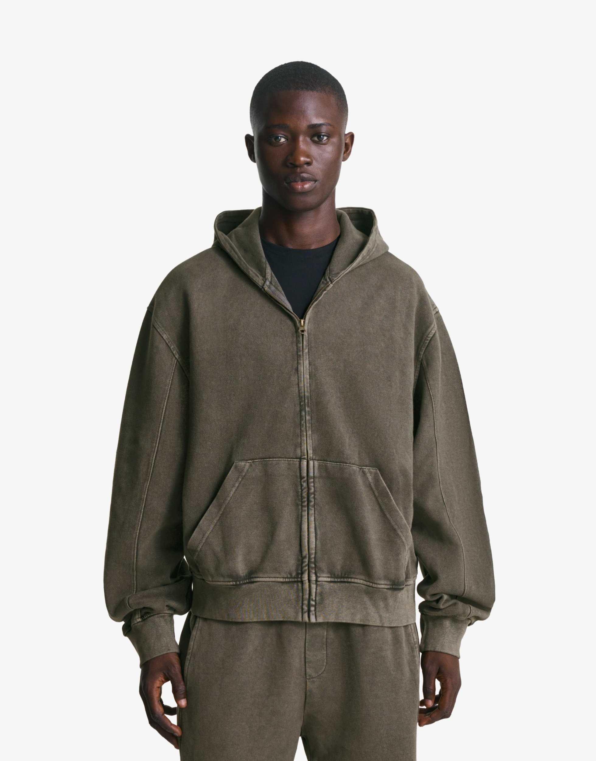 Sweat en piqué à fermeture éclair effet délavé et blanc Bershka