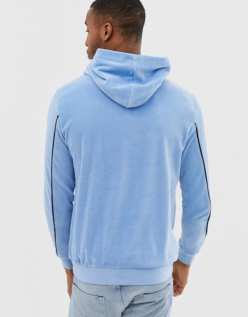 Bershka Velour Hoodie In Light Blue With Piping On Sleeve for Men | Lyst