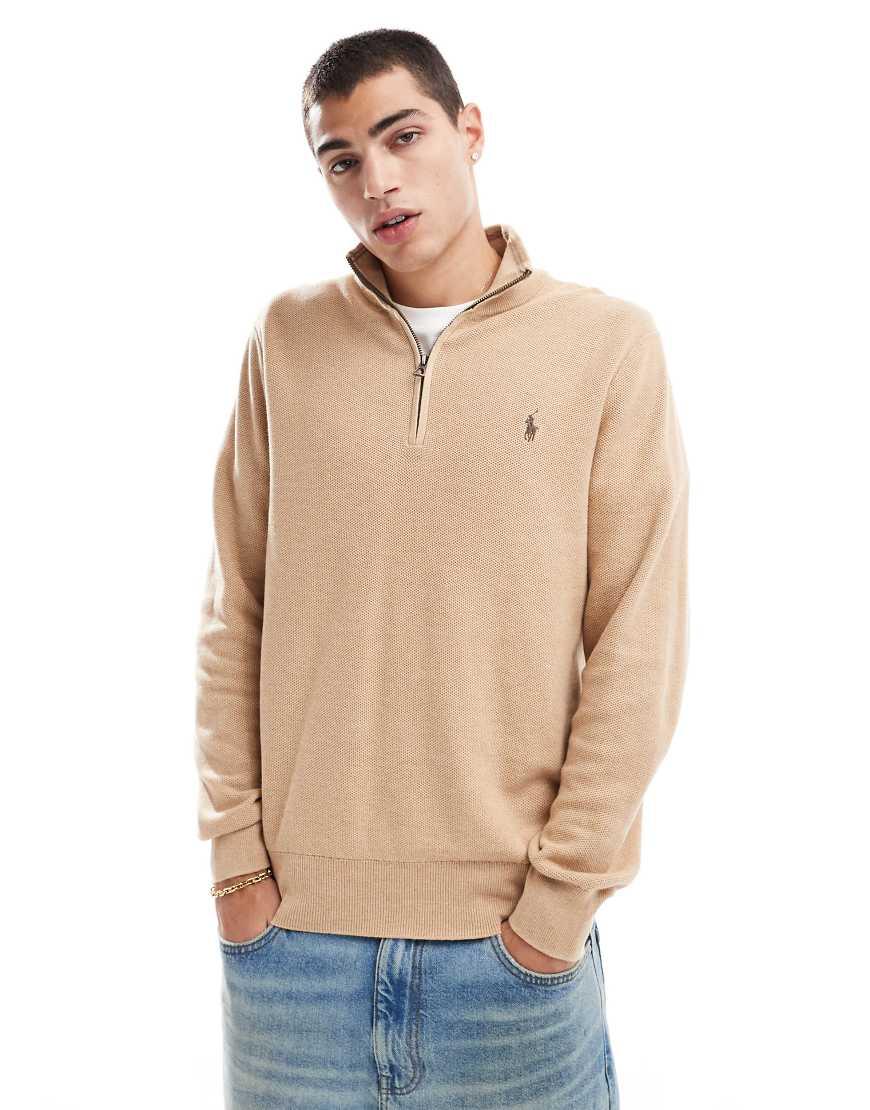 Jersey Jaspeado Con Media Cremallera Y Logo De Icono De Punto De Algodon De Beis Neutro Polo Ralph Lauren de hombre de color Neutro Lyst