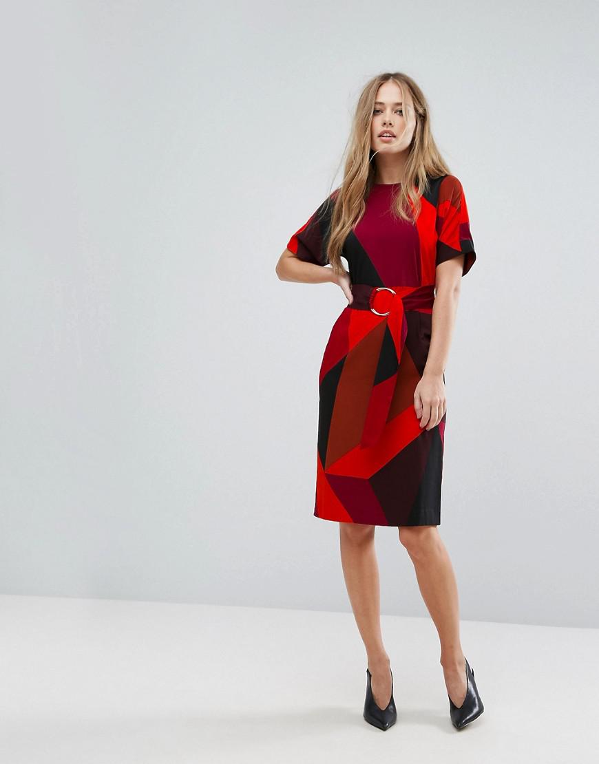 Warehouse Colourblock O Ring Belt Shift Dress In Red Lyst Warehouse Colourblock O Ring Belt Shift Dress In Red Lyst