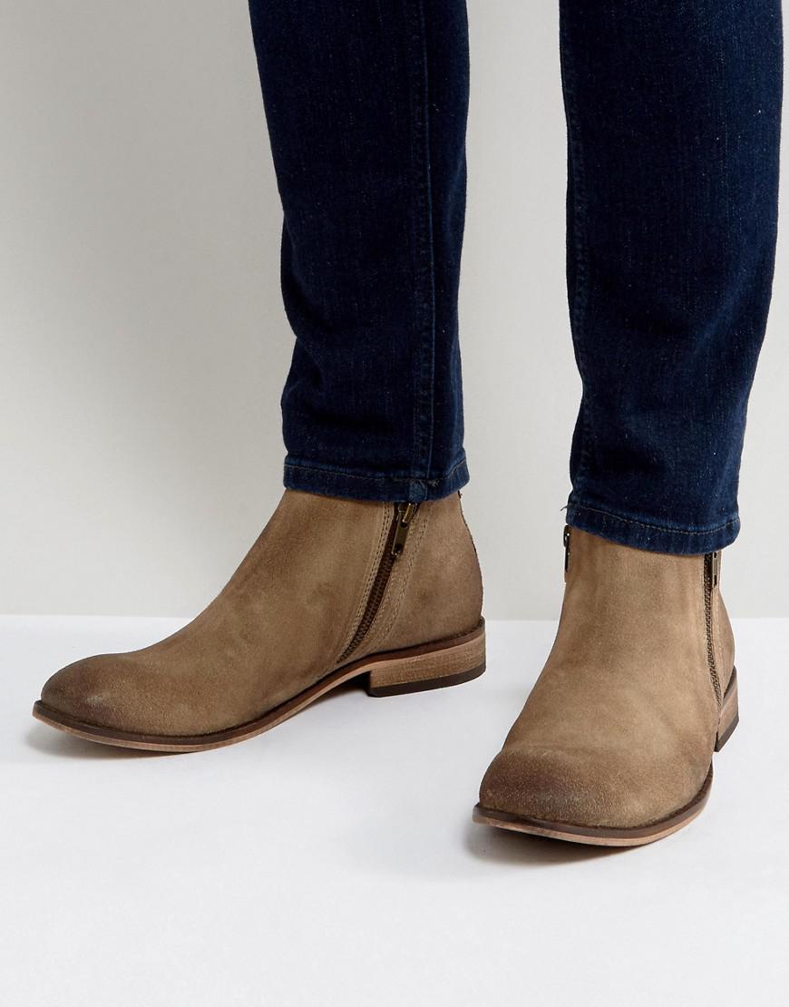 ASOS Chelsea Boots In Stone Suede With Double Zip for Men | Lyst