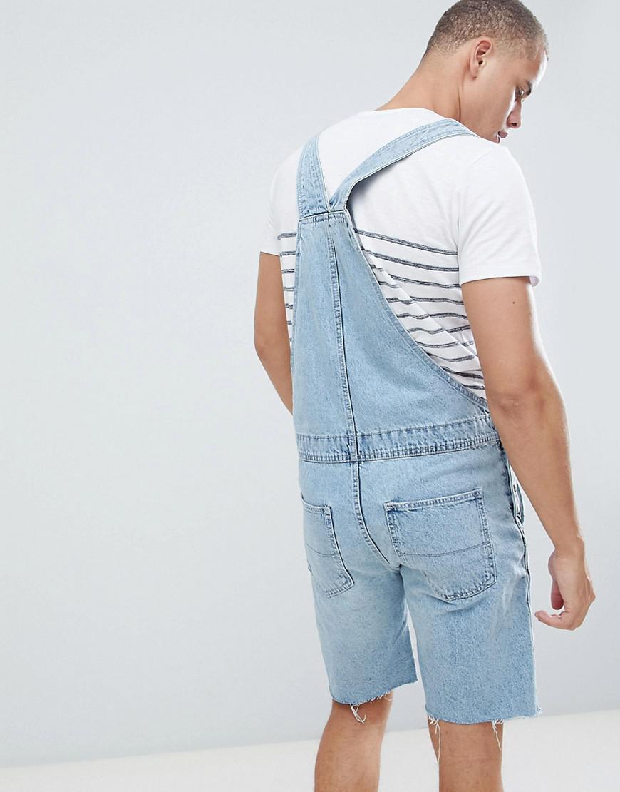 Bershka Denim Dungaree Shorts In Light 