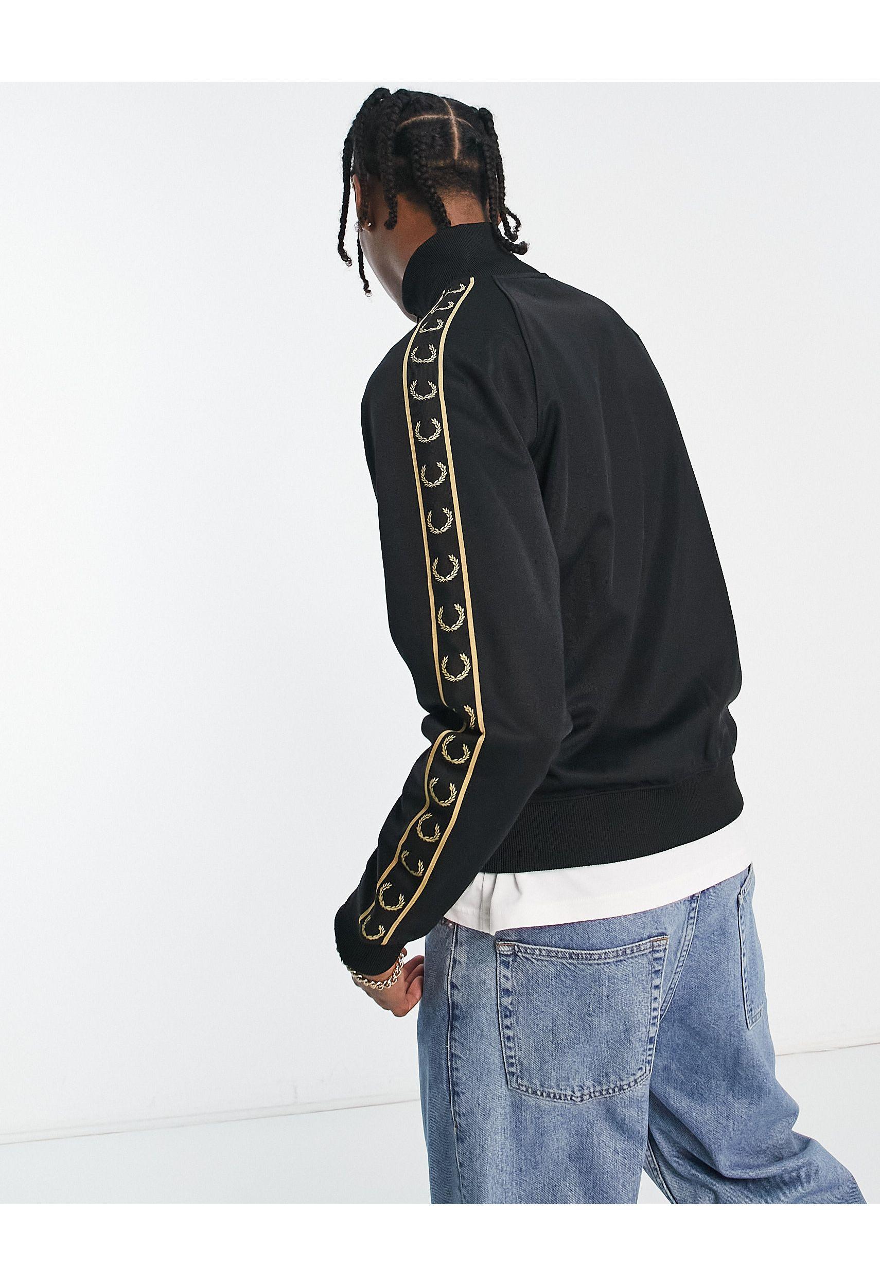 Fred Perry Gold Taped Track Jacket in Black for Men | Lyst Canada