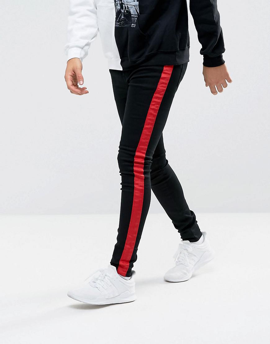 Sixth June Denim Super Skinny Jeans In Black With Red Stripe for Men - Lyst