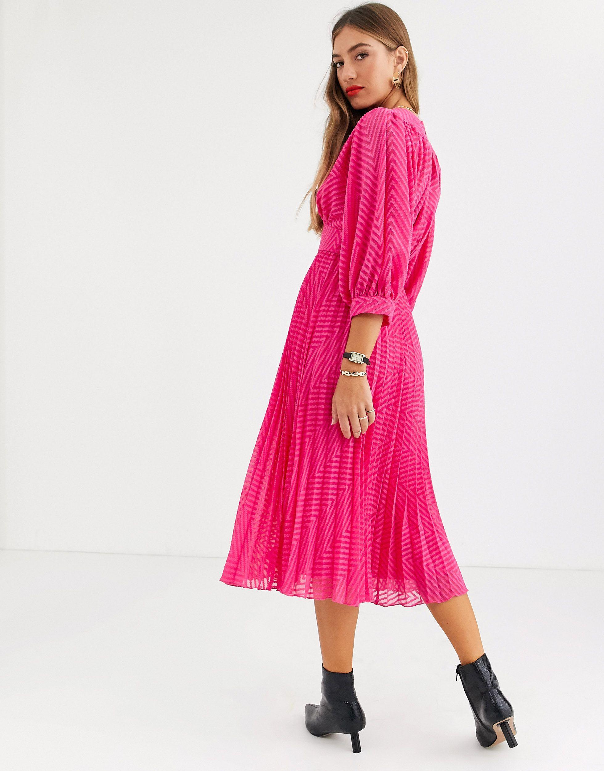 ASOS Synthetic Pleated Batwing Midi Dress in Pink - Save 2% - Lyst