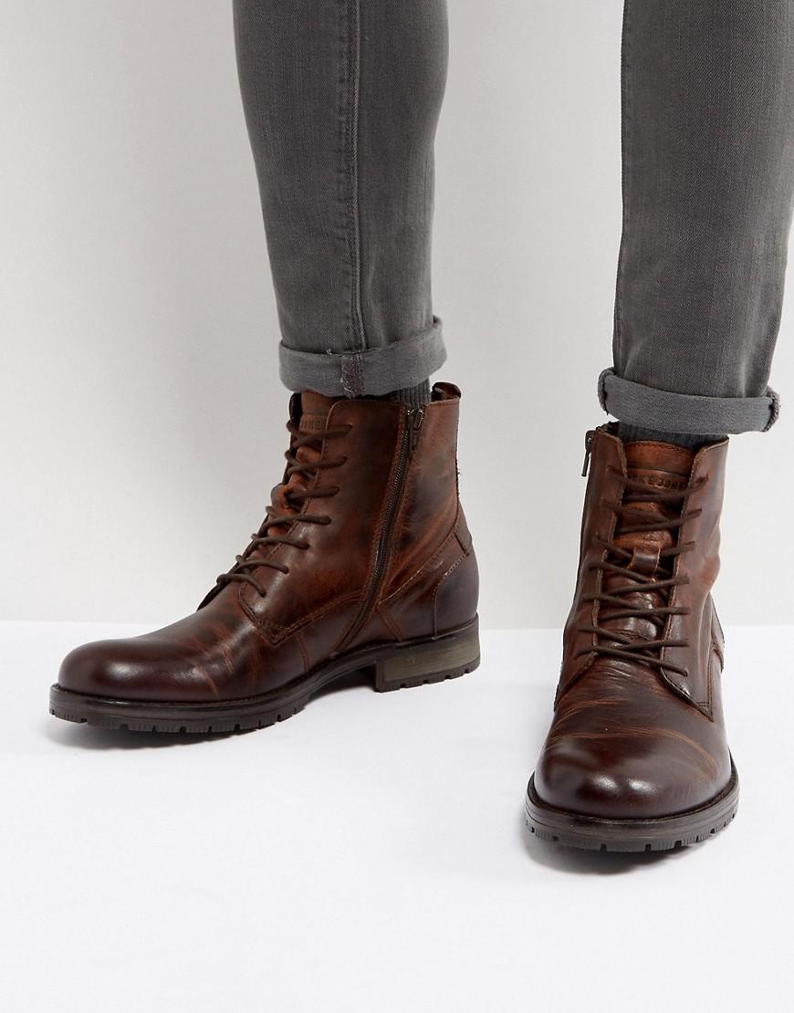 Jack & Jones Orca Leather Lace Up Boots in Brown for Men | Lyst