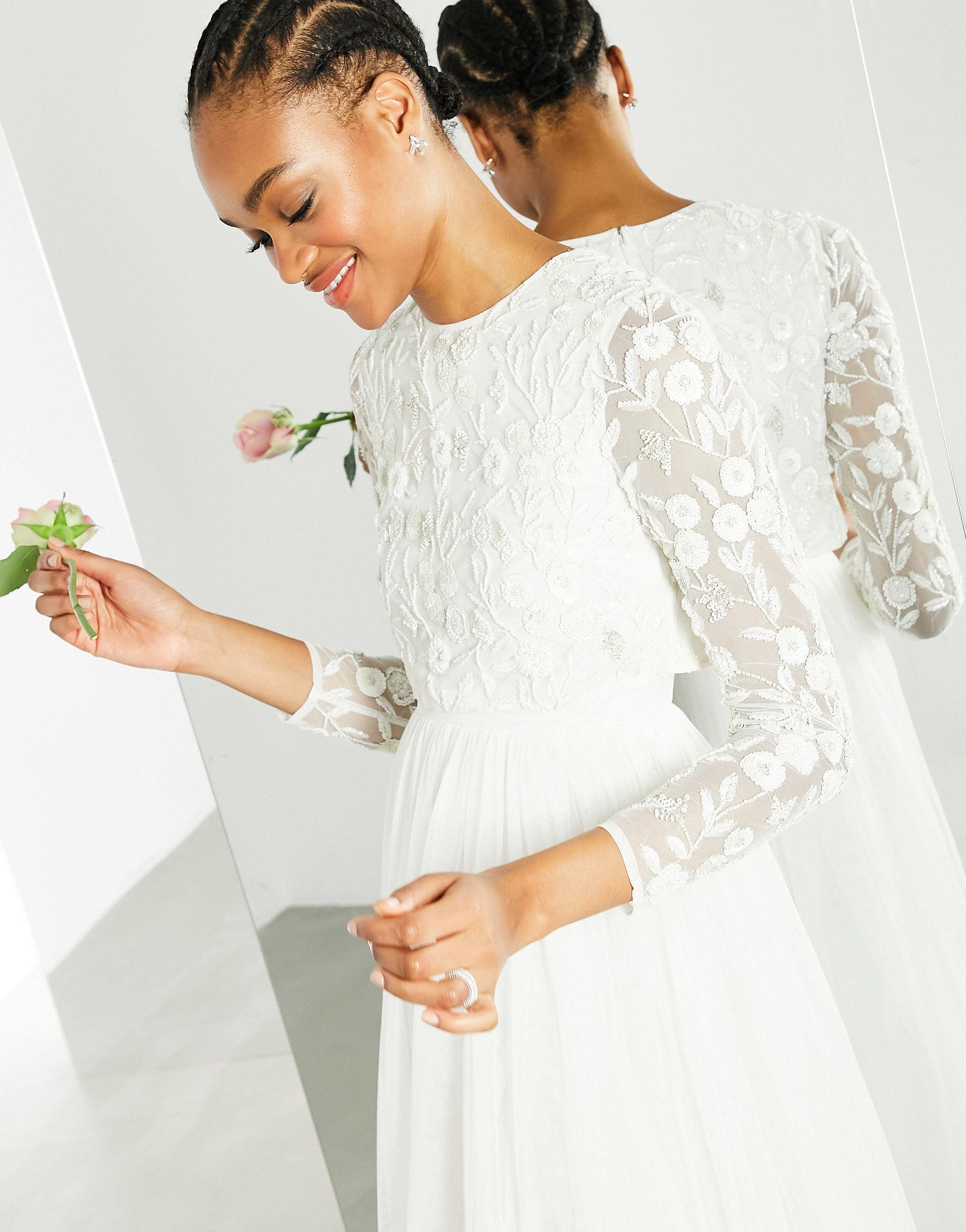 ASOS Fleur Embellished Crop Top Wedding Dress in White | Lyst