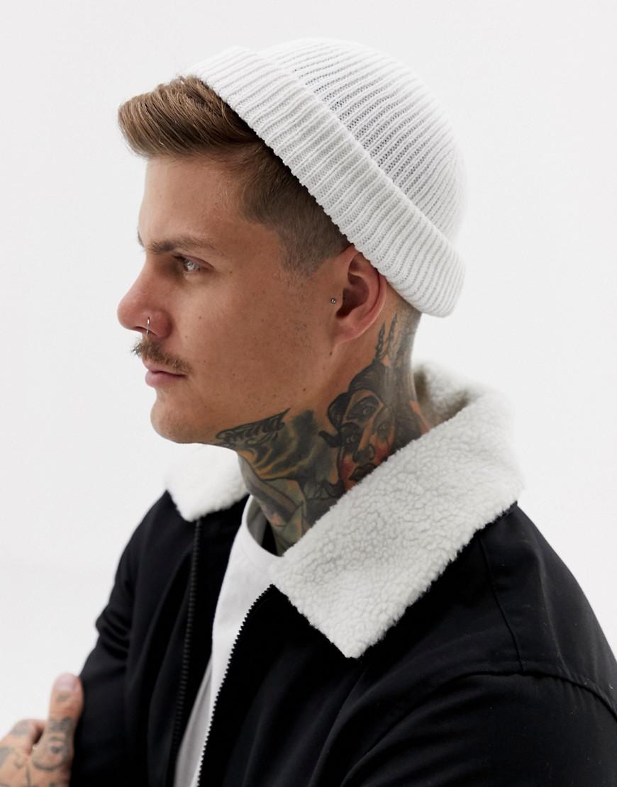 ASOS Synthetic Mini Fisherman Beanie In White Rib Recycled Polyester for  Men - Lyst