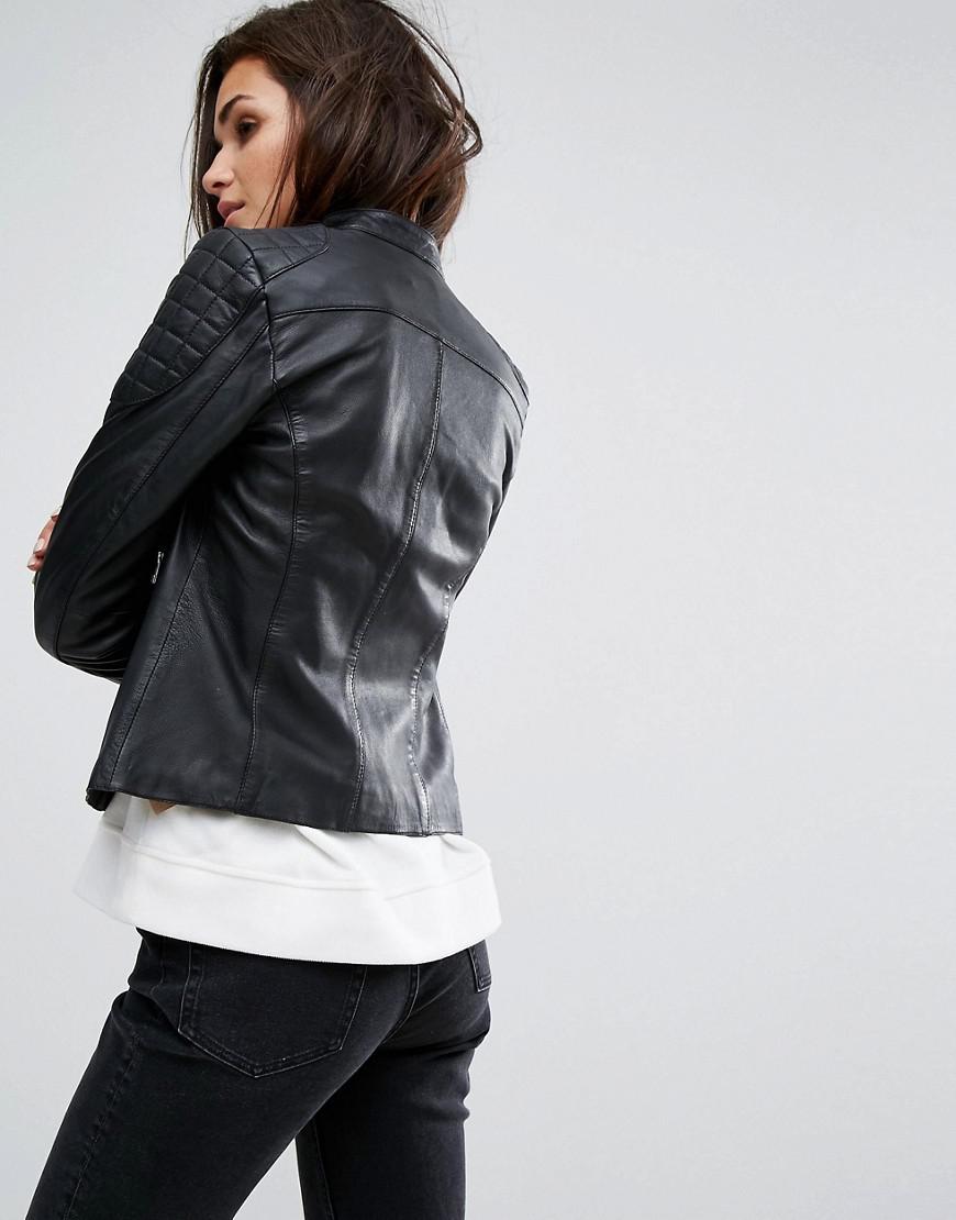 Goosecraft Collarless Leather Jacket With Quilted Detail in Black