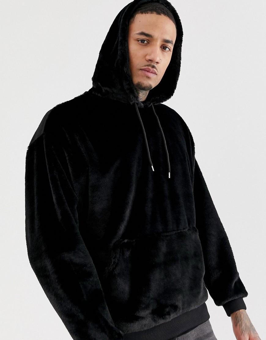 ASOS Synthetic Oversized Hoodie In Faux Fur In Black for Men - Lyst