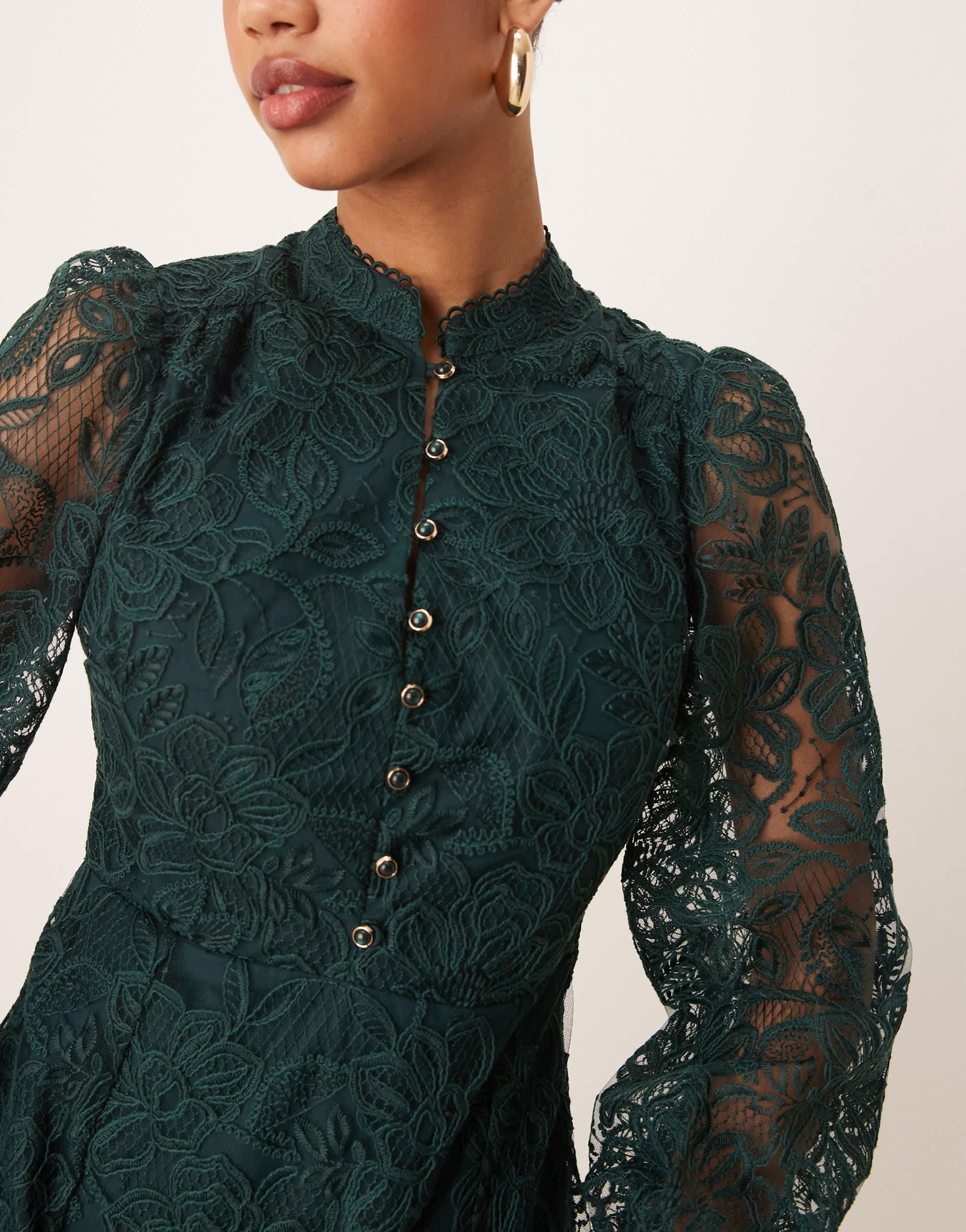 Forever New Balloon Sleeve Lace Skater Mini Dress in Green | Lyst Australia