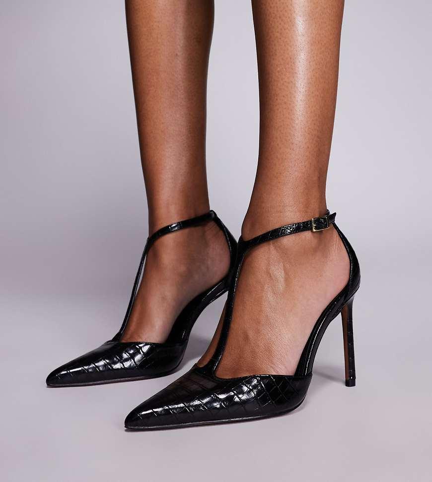 Zapatos Negros Efecto Piel De Cocodrilo De Tacón Alto Con Diseño