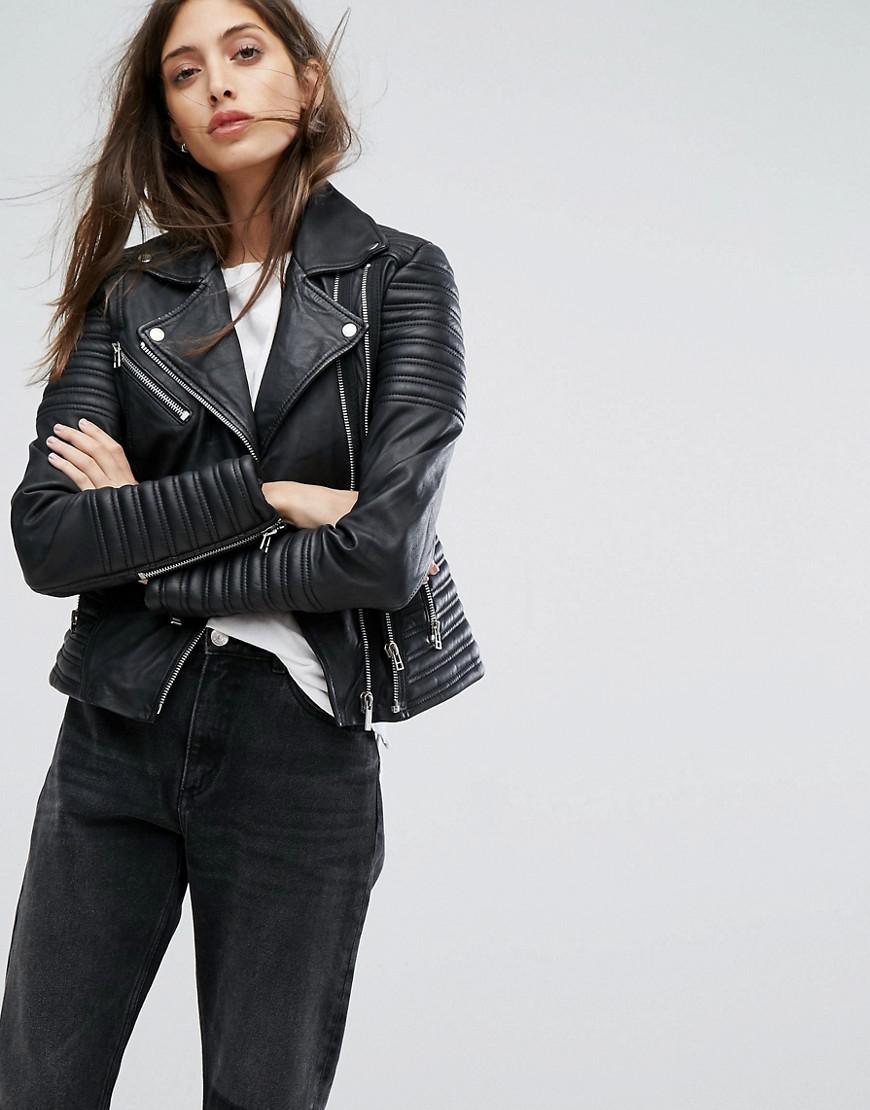 Goosecraft Leather Biker Jacket With Ribbed Detail in Black | Lyst
