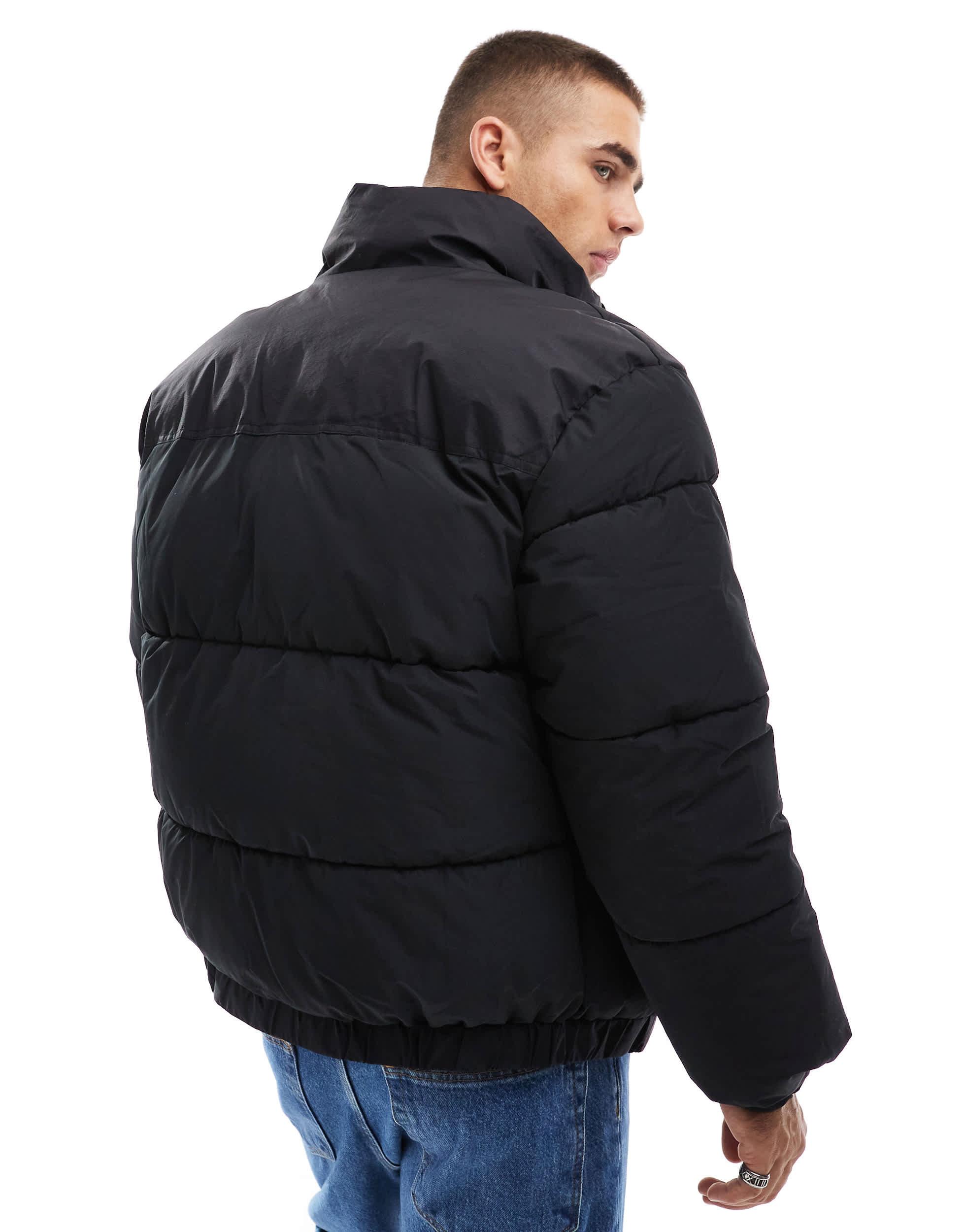 Bershka hooded puffer jacket in black top