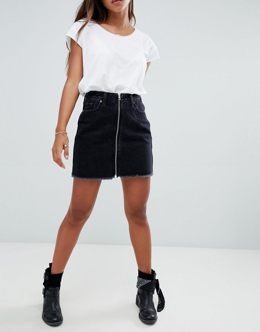 black zip denim skirt