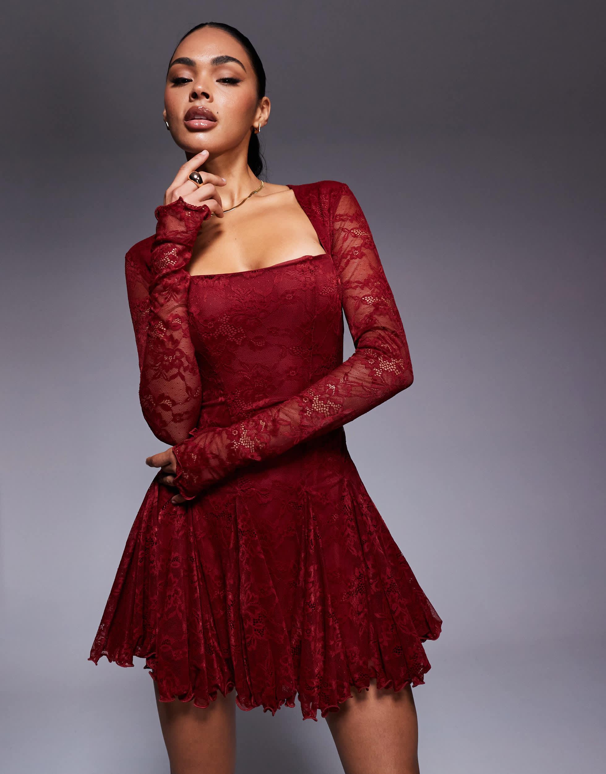 chinese dress ladies Cherry Lace Wrap Skirt Mini Dress / US 6 main image 1