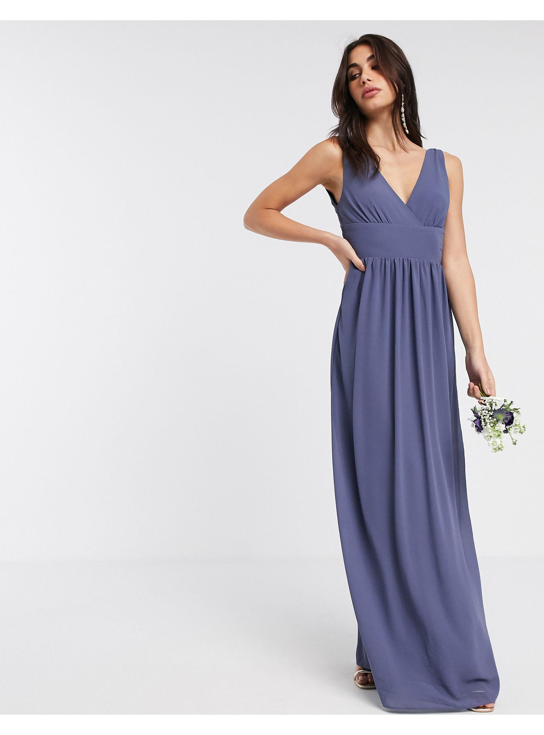 TFNC London Bridesmaid Top Wrap Chiffon Dress in Blue | Lyst