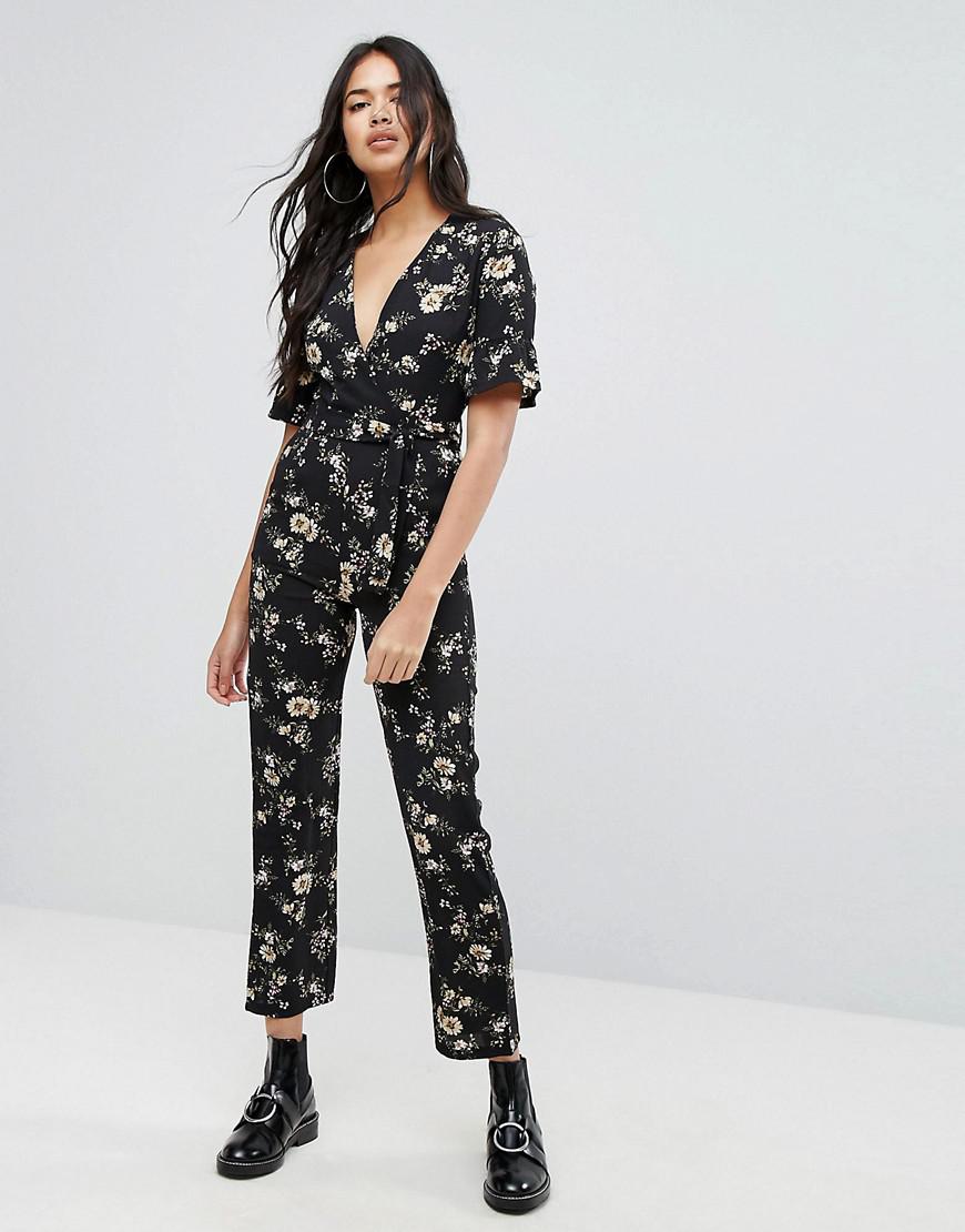 Lyst - Prettylittlething Floral Jumpsuit in Black