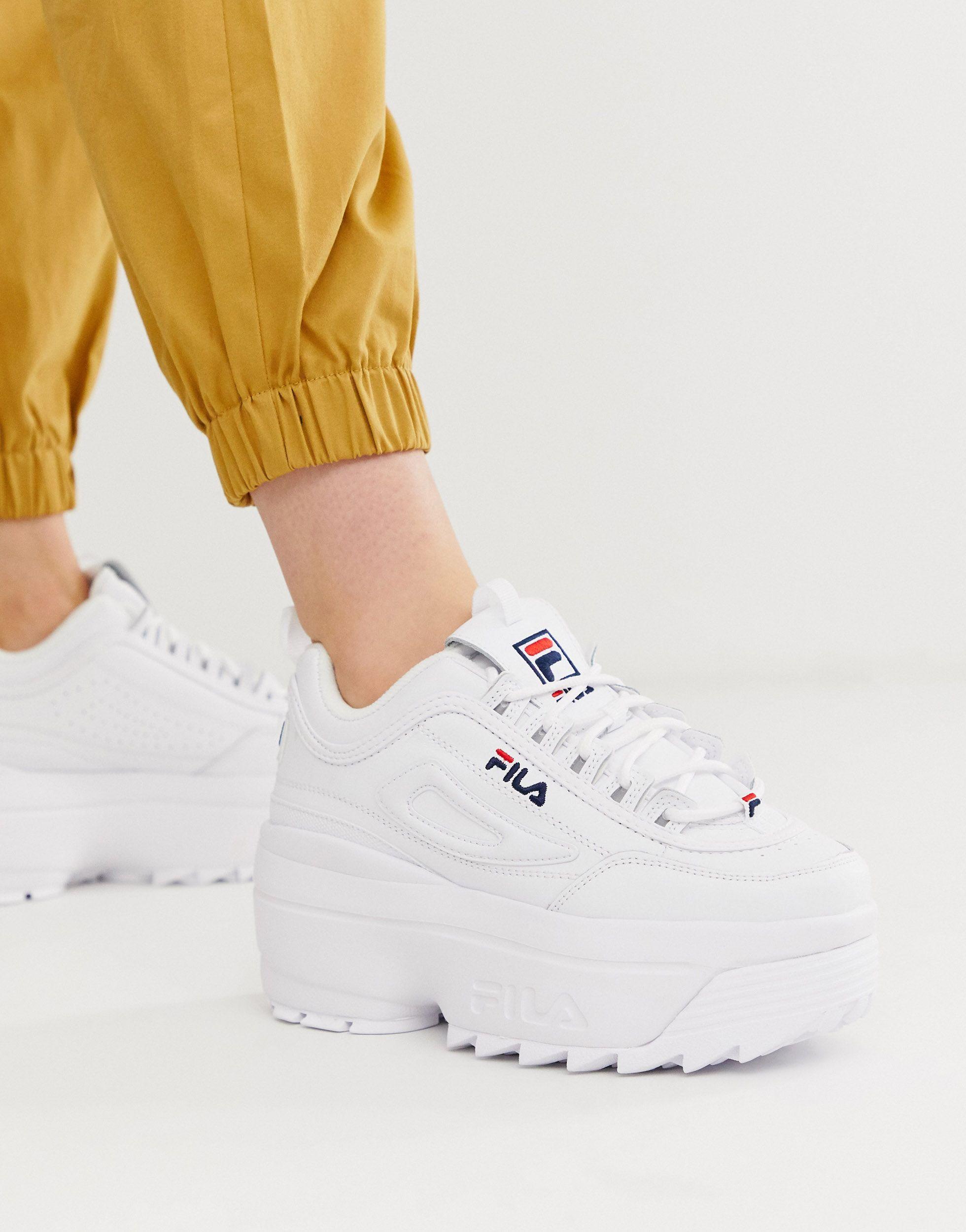 Fila Leather Disruptor Ii Platform Wedge Trainers in White | Lyst
