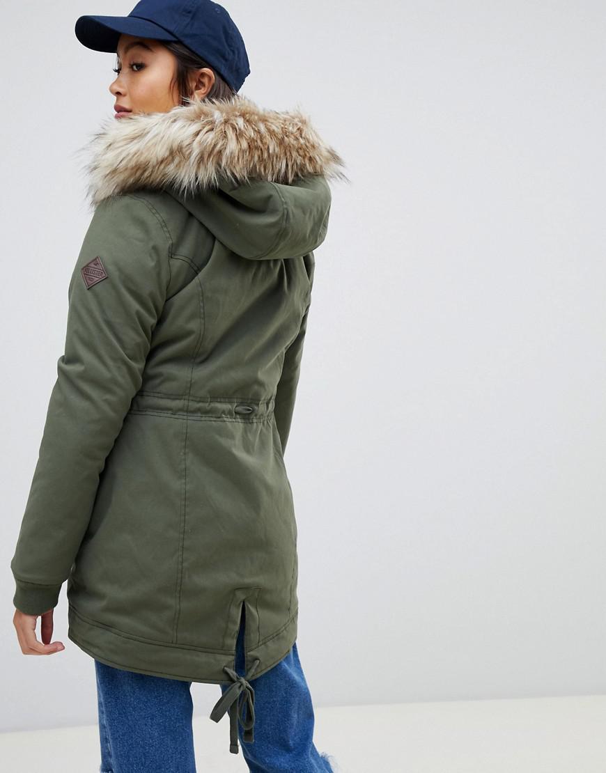 Hollister Teddy Lined Parka Jacket With Faux Fur Hood in Green | Lyst
