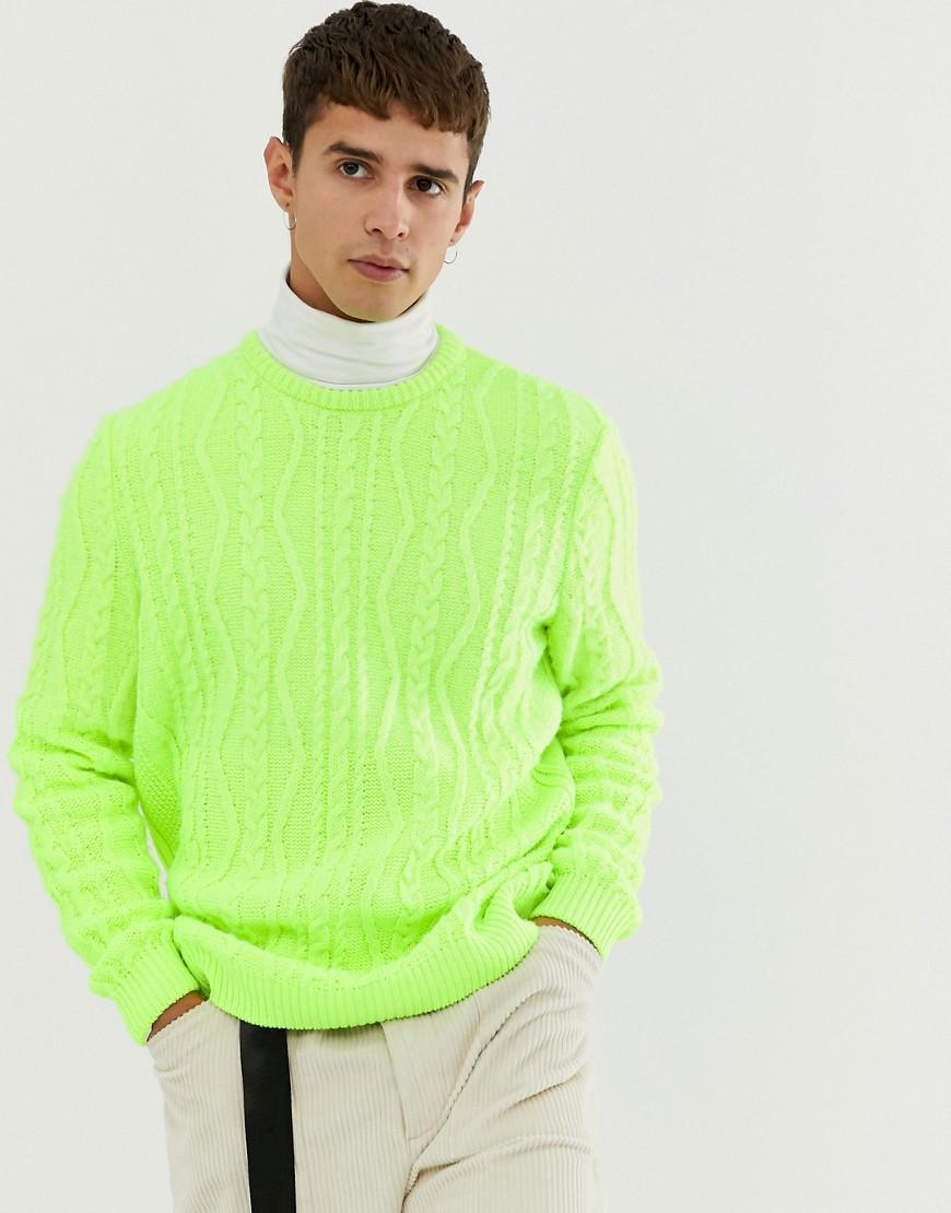 Lyst - ASOS Oversized Cable Knit Sweater In Neon Green in Green for Men