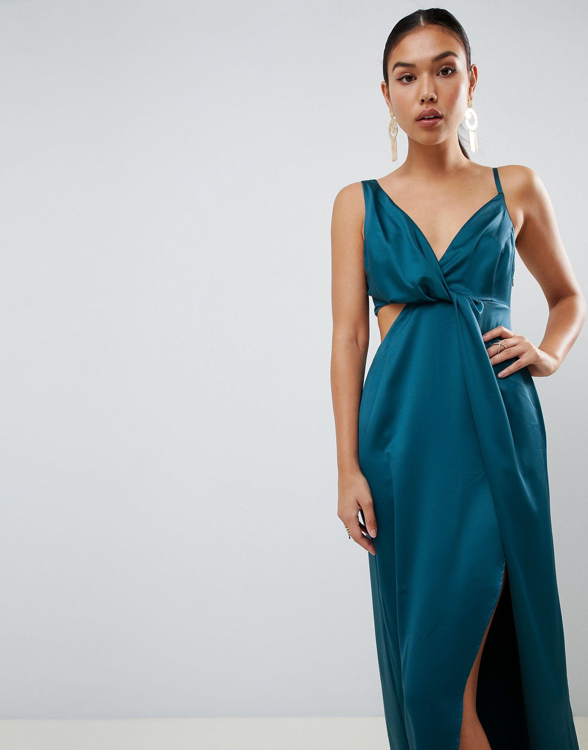 ASOS Satin Maxi Dress With Knot Front 